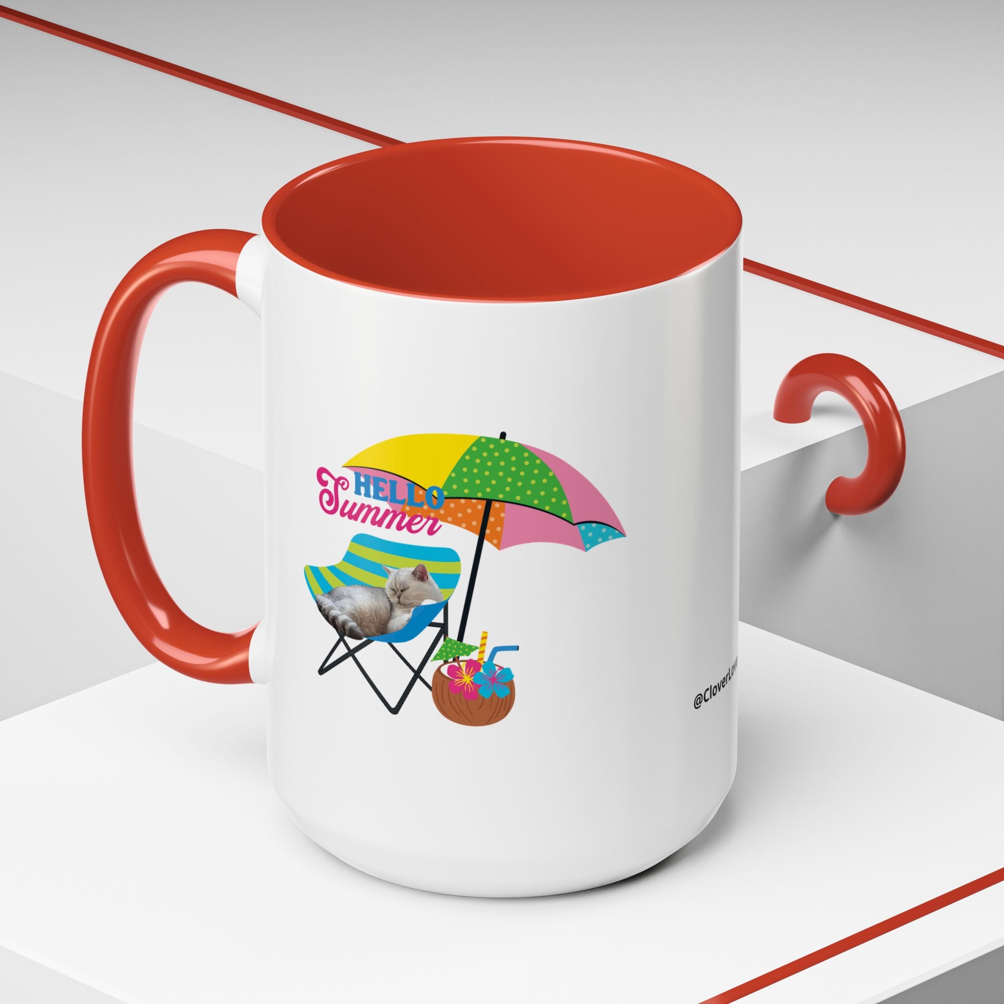 Personalized Summer Cat Mug | Custom Pet Portrait Coffee Cup