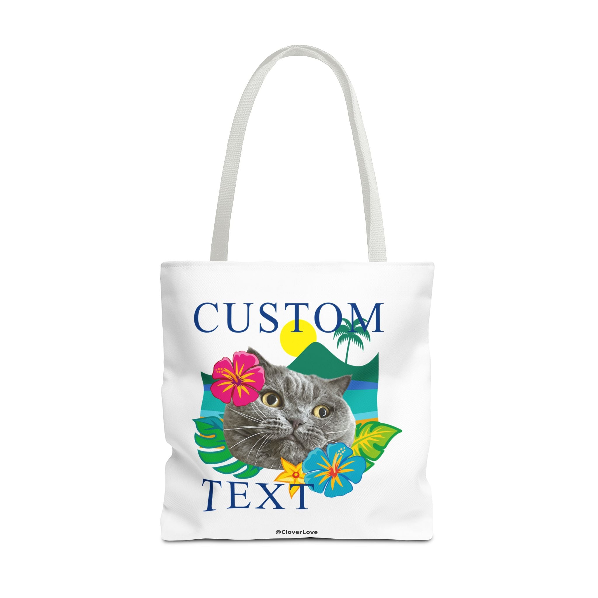 Tropical Cat Tote Bag | Personalized Pet Photo Canvas Bag