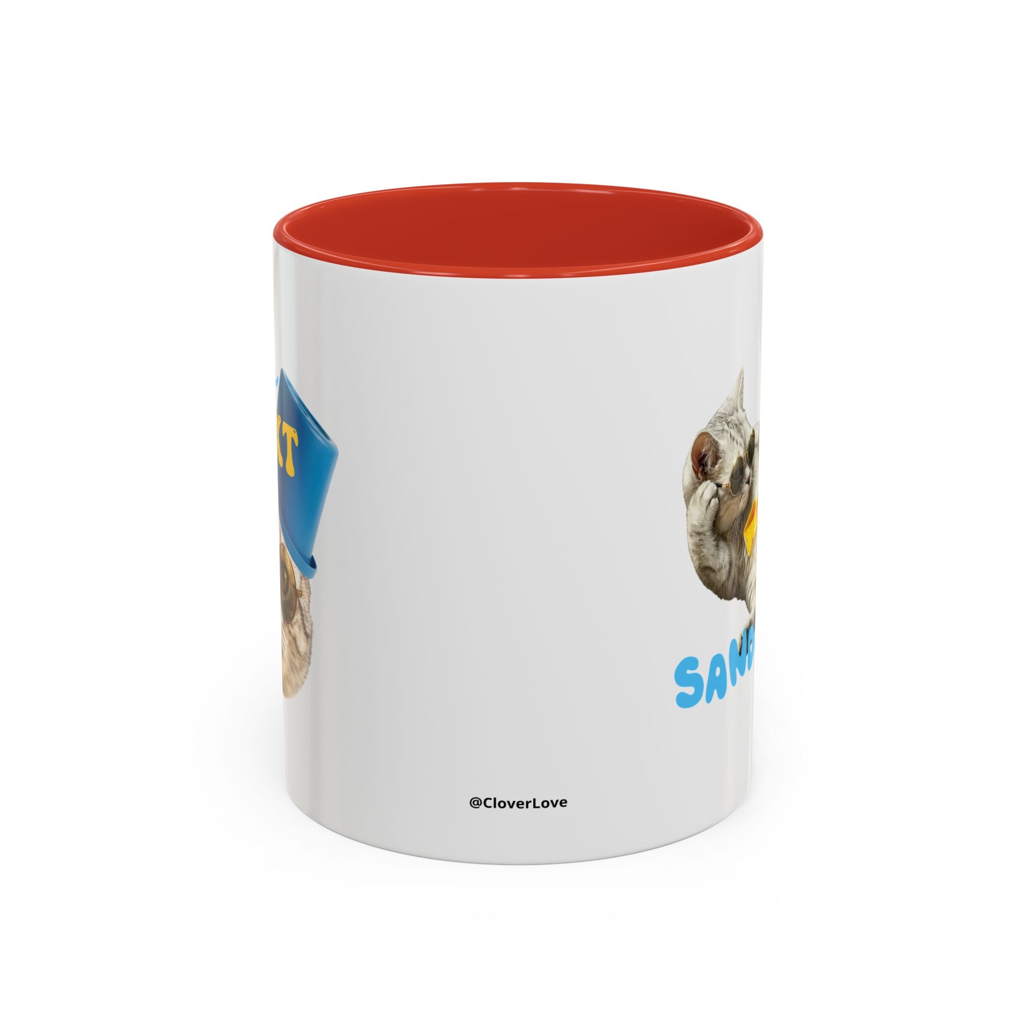 Lustige Sommerkatzen-Tasse | Personalisierte Strandkatzen-Kaffeetasse mit individuellem Text