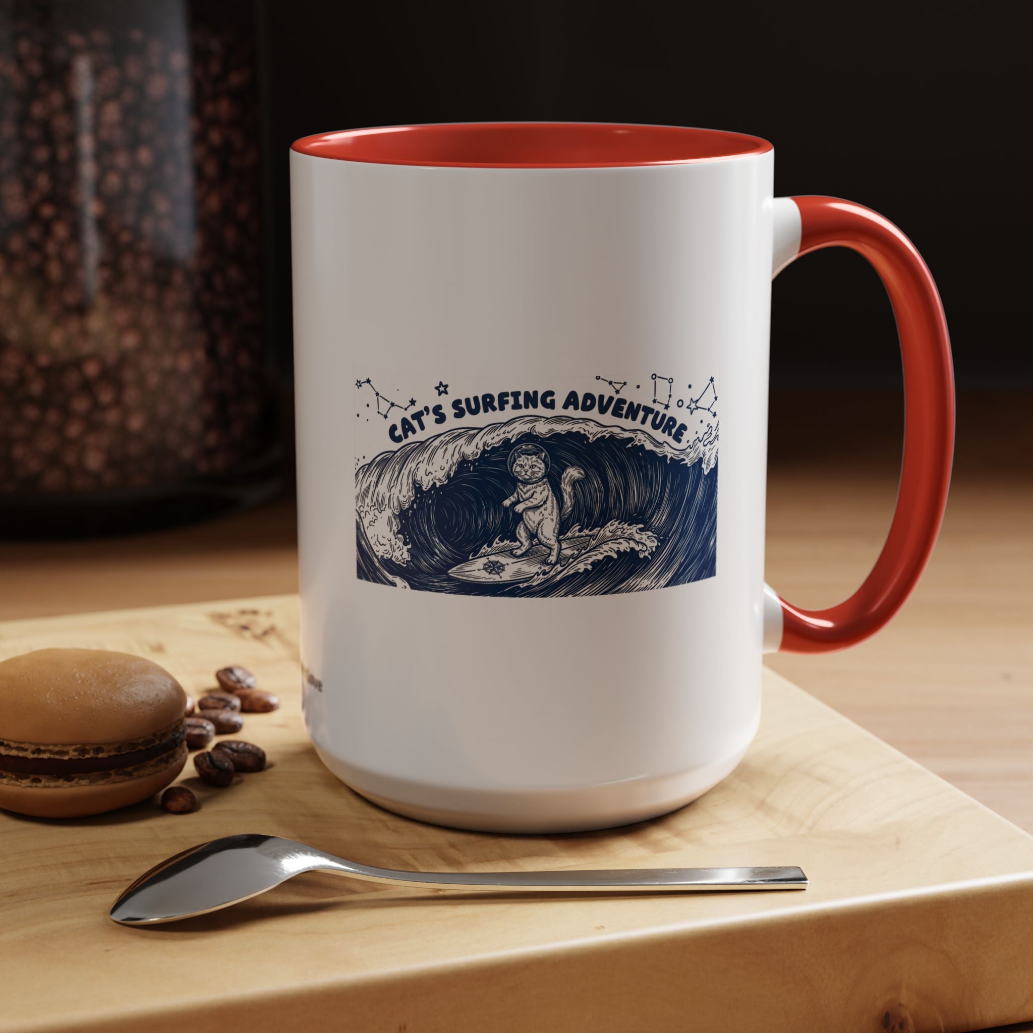 Cat's Surfing Adventure Ocean Wave Mug - Cute Cat Lover Coffee Cup