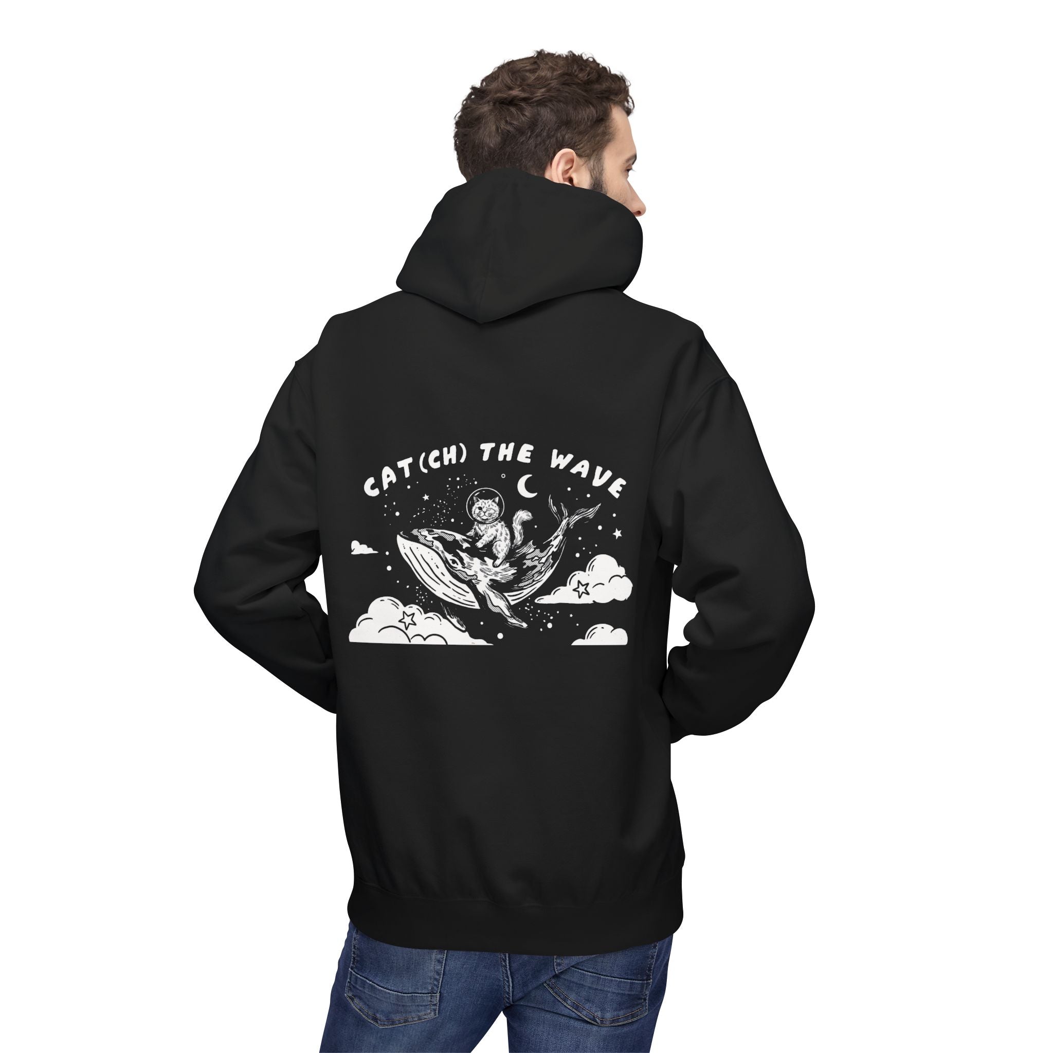 Cat & Whale Adventure Hoodie | Vintage Ocean Graphic Sweatshirt