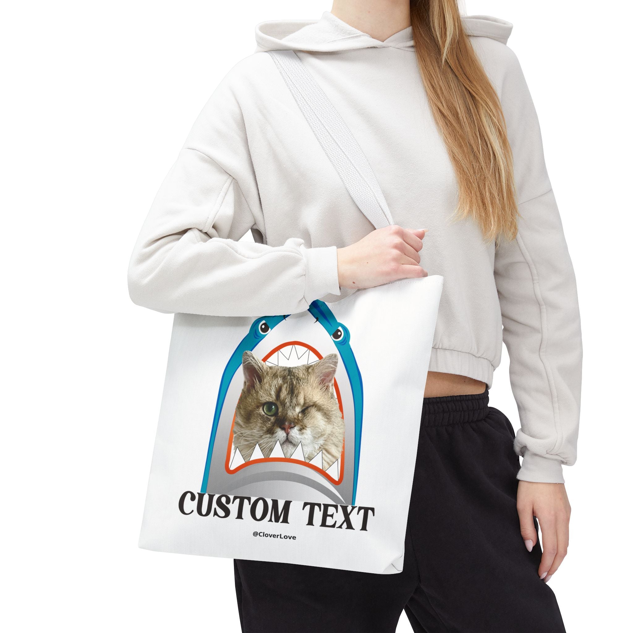 Funny Cat Tote Bag | Custom Pet Photo Shark Summer Bag