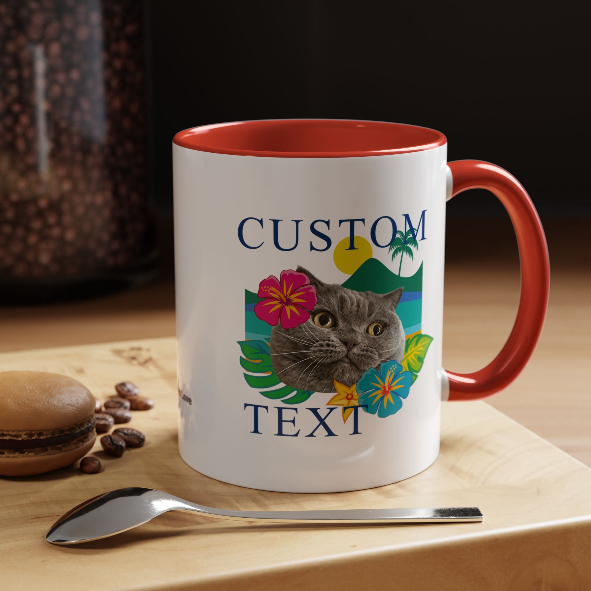 Tropical Summer Cat Mug | Personalized Pet Photo Coffee Cup With Custom Text