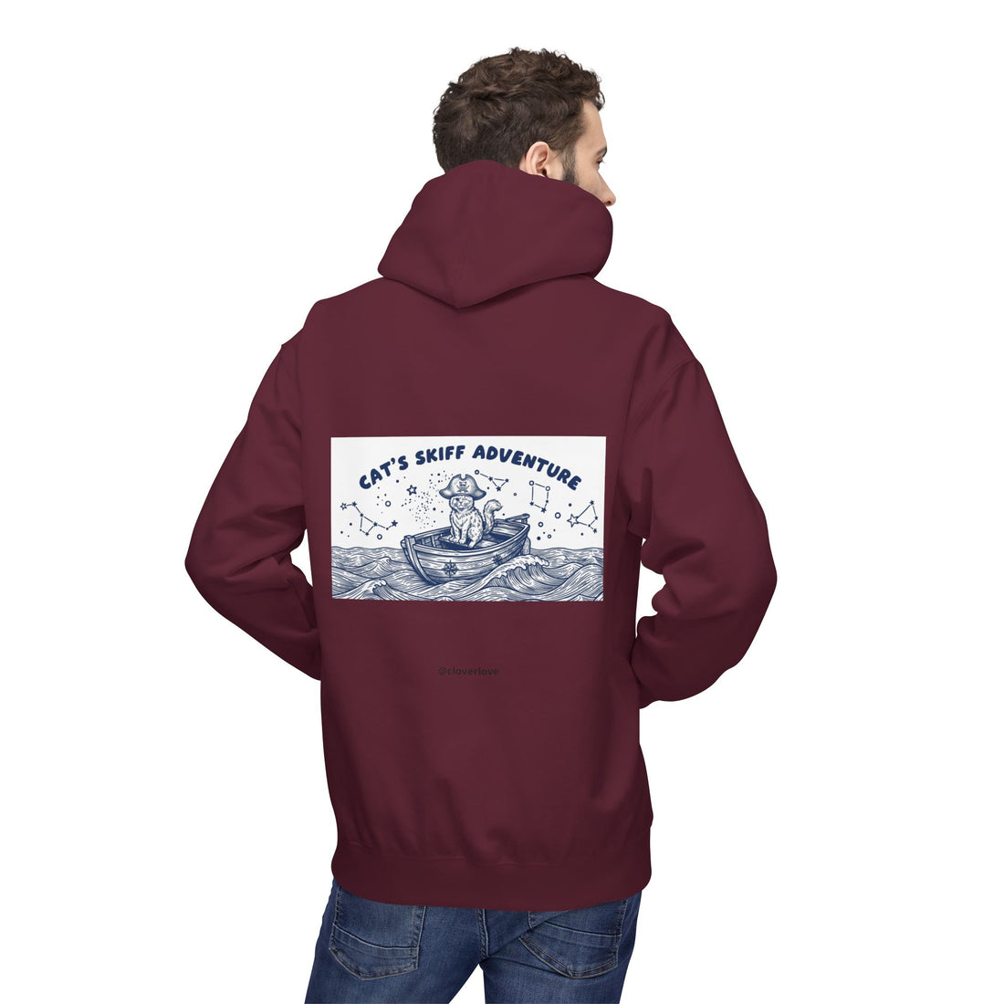 Katzen-Skiff-Abenteuer-Kapuzenpullover | Vintage Ozean Nautisch Grafik Sweatshirt