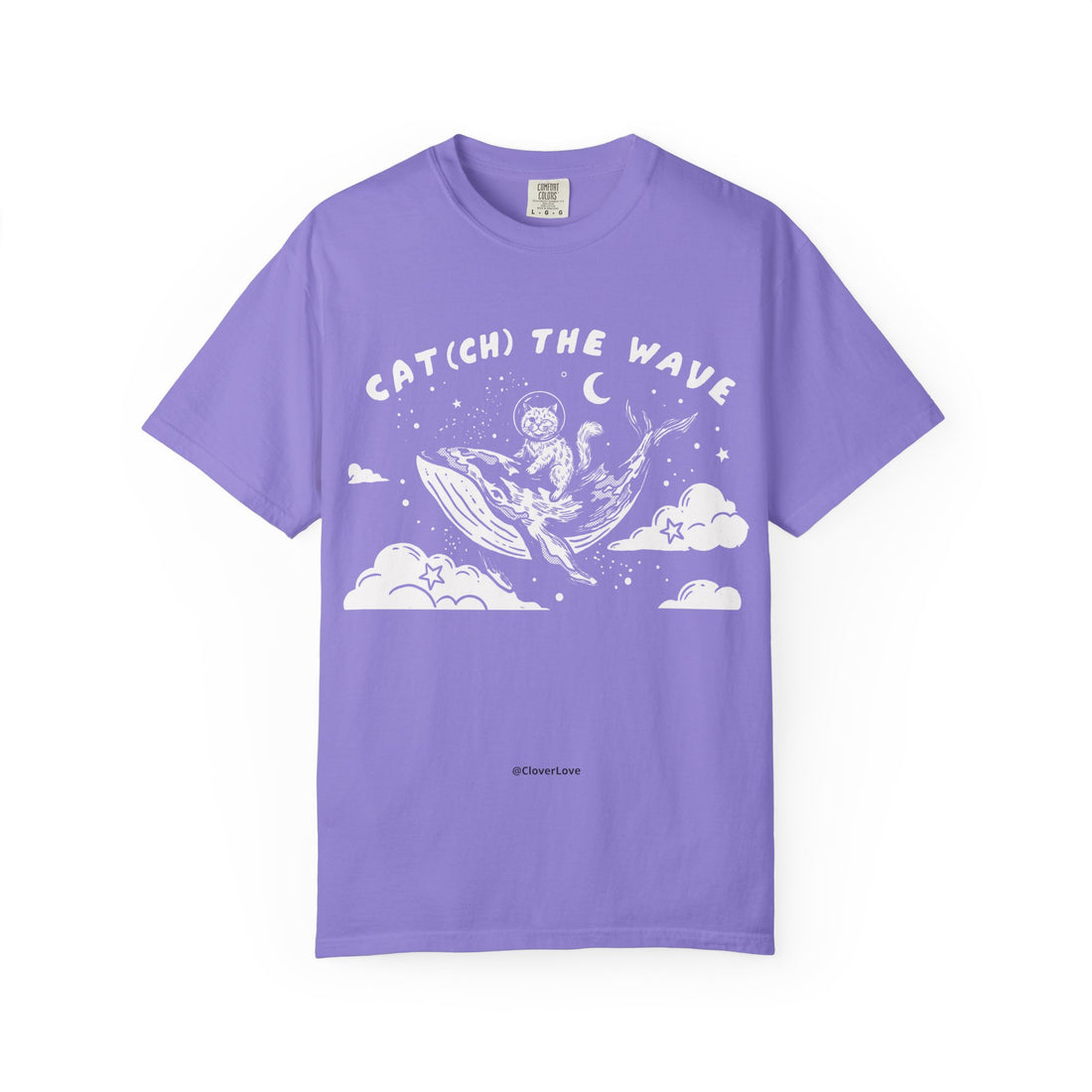 Cat Riding Whale T-Shirt - Fantasy Ocean Adventure Graphic Tee for Cat Lovers