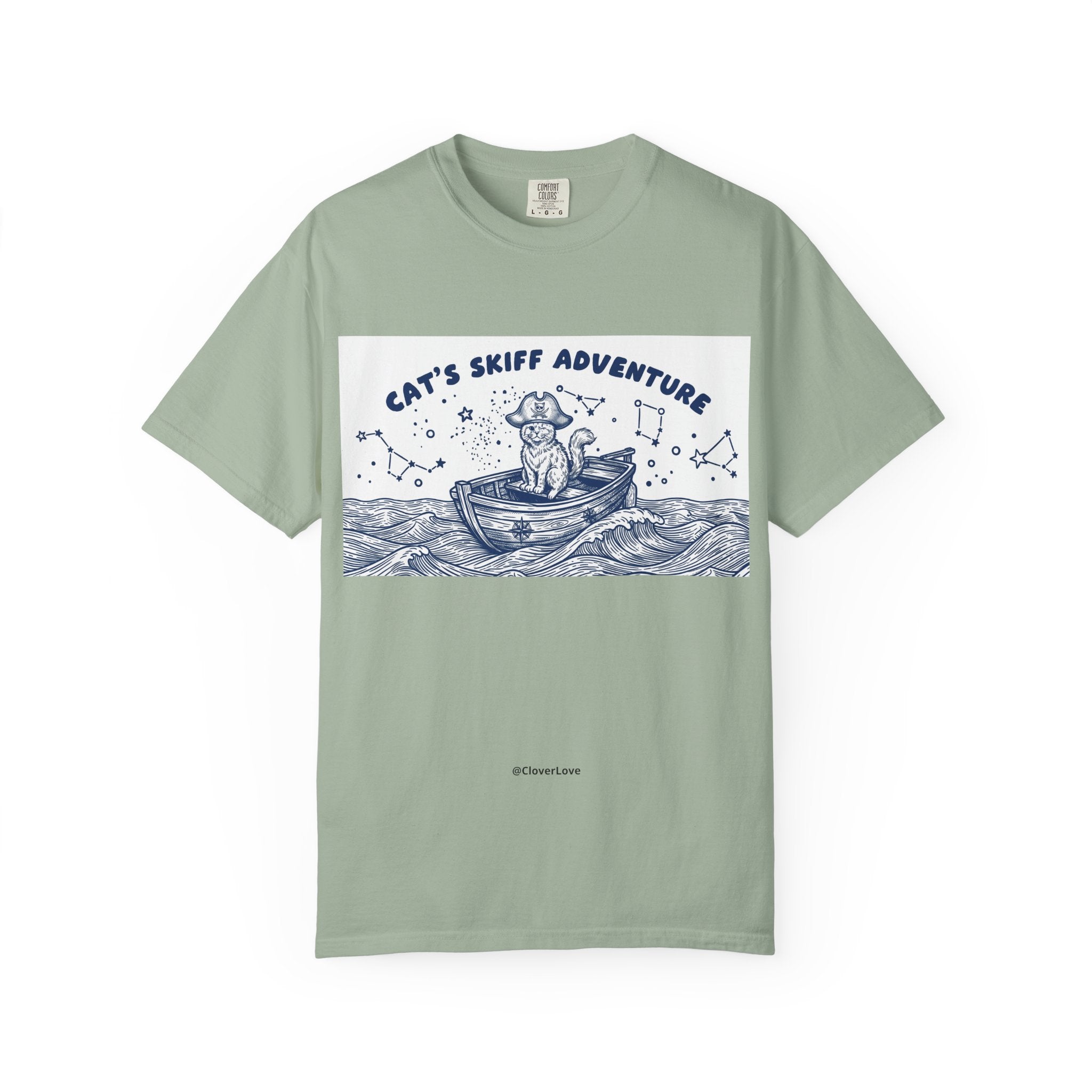 Cat’s Skiff Adventure T-Shirt - Vintage Ocean Boat Graphic Tee for Cat Lovers