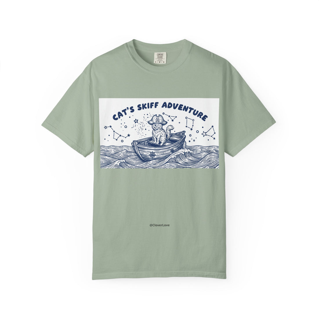 Cat’s Skiff Adventure T-Shirt - Vintage Ocean Boat Graphic Tee for Cat Lovers