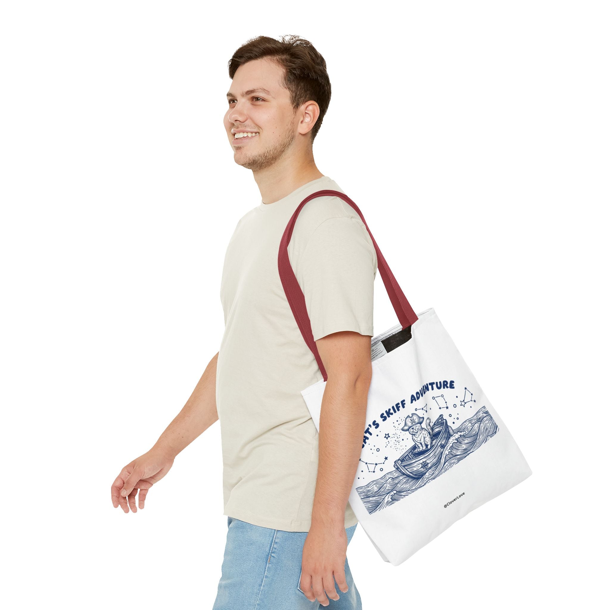 Cat's Skiff Adventure Tote Bag | Vintage Nautical Ocean Canvas Bag