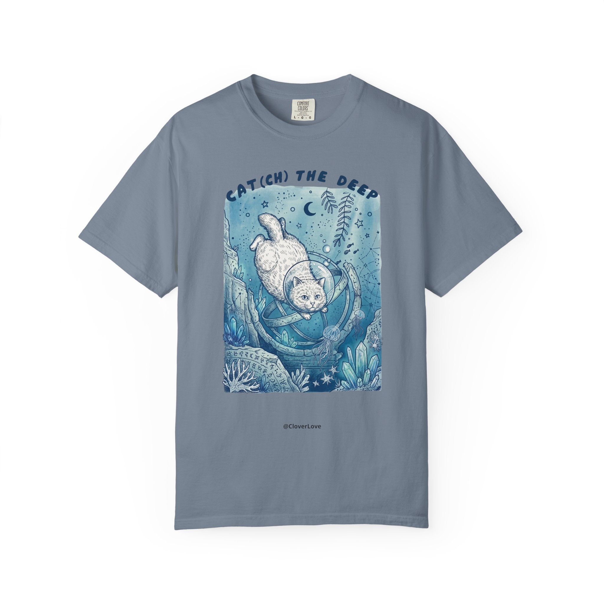 Cat Diver T-Shirt - Deep Sea Cat Explorer Graphic Tee, Ocean Fantasy Shirt for Cat Lovers