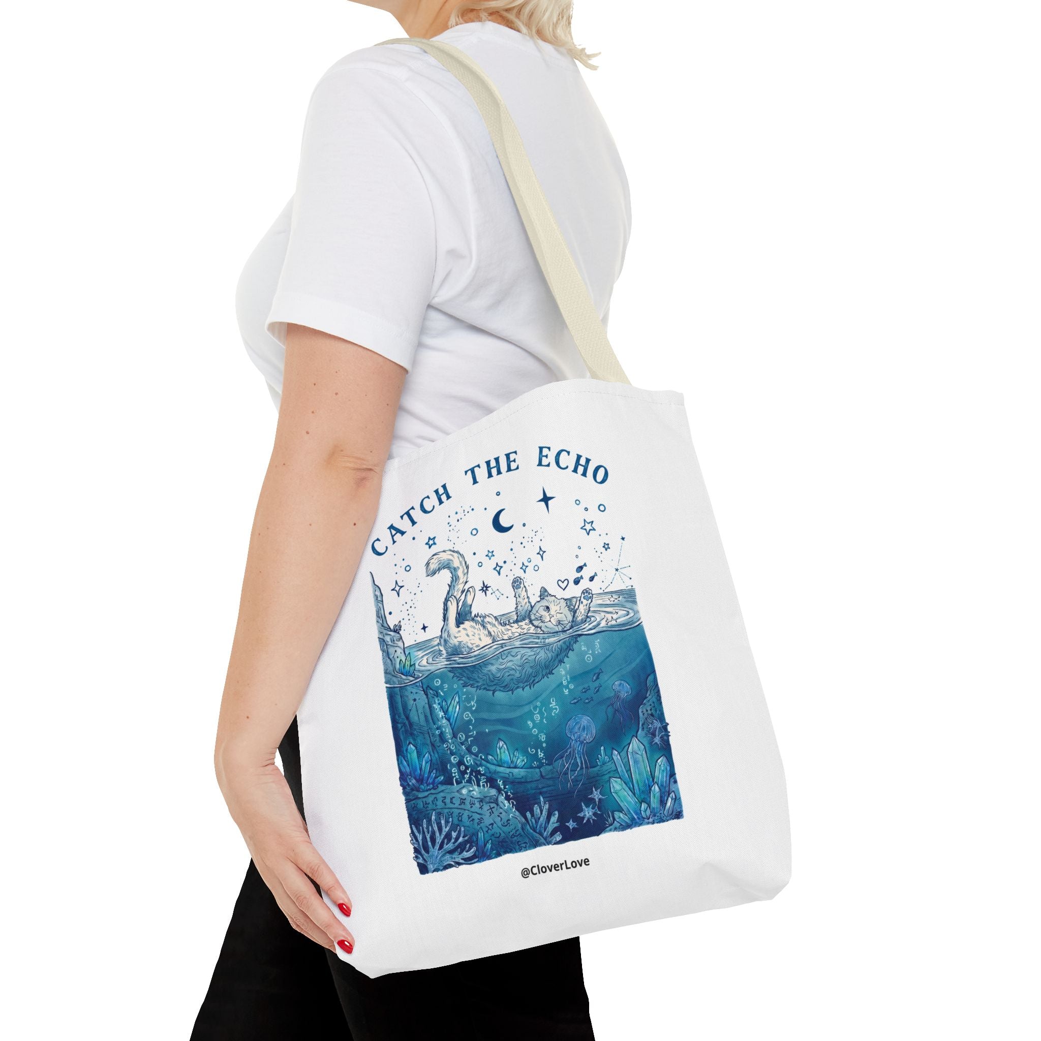 Cat Ocean Adventure Tote Bag | Vintage Underwater Graphic Canvas Bag