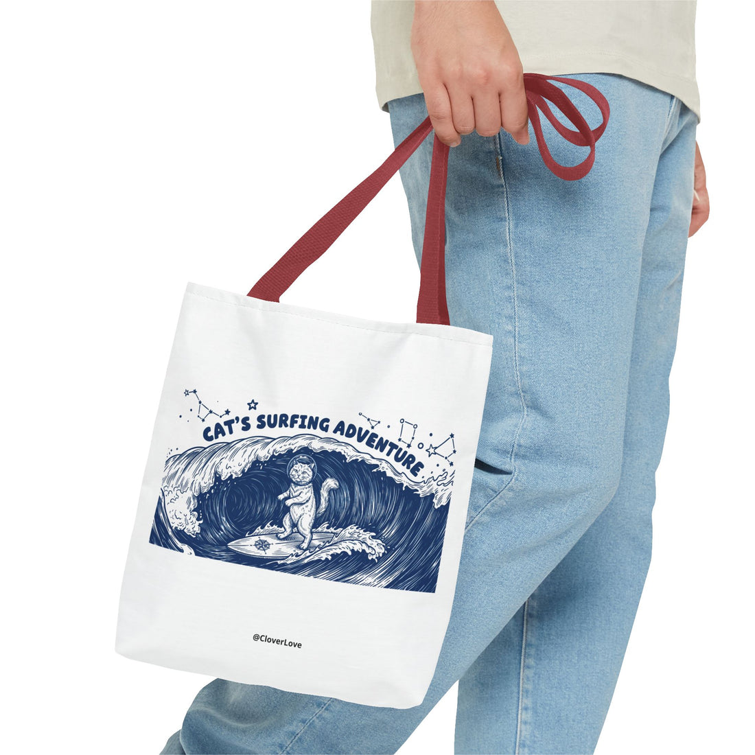 Cat's Surfing Adventure Tote Bag | Vintage Ocean Graphic Canvas Bag