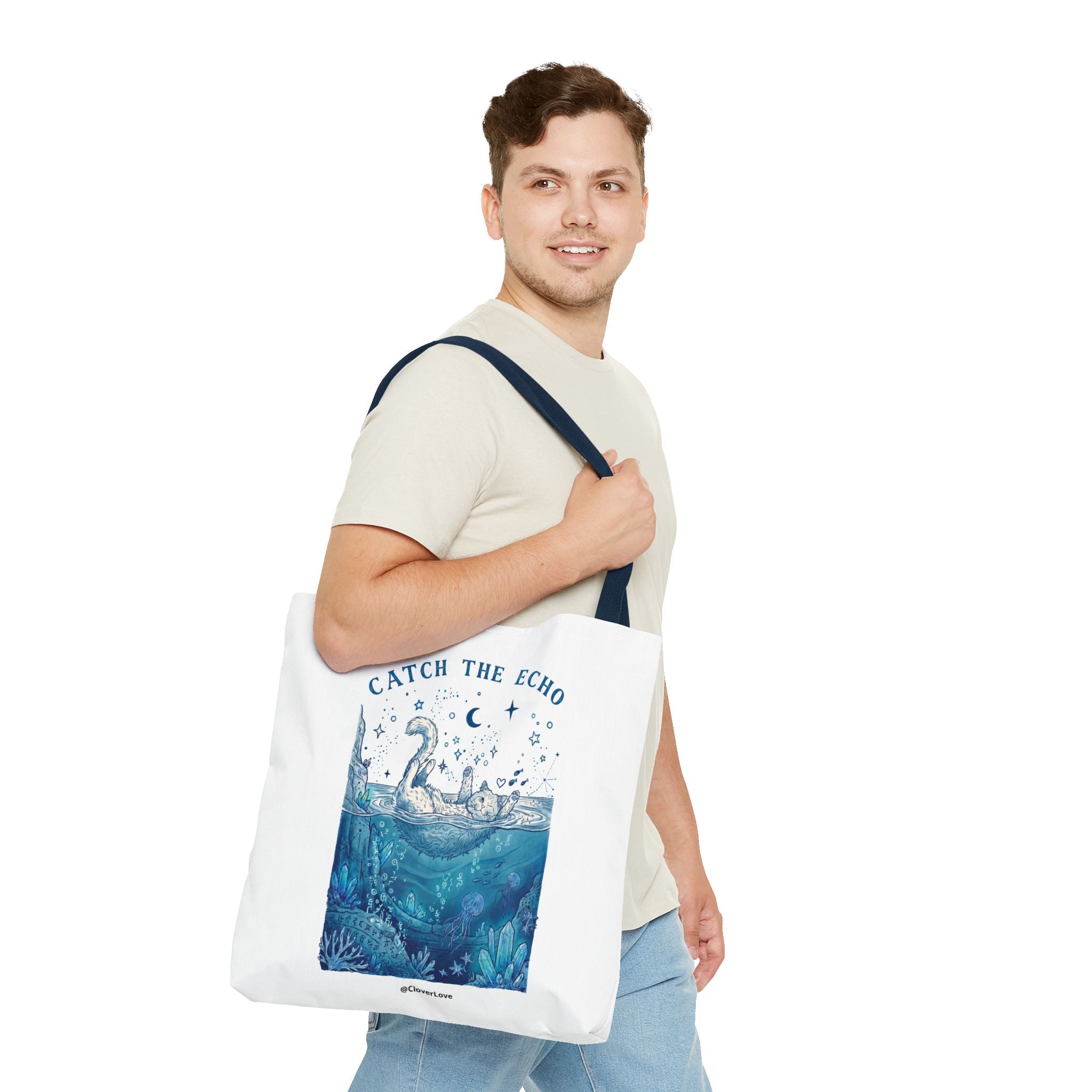 Cat Ocean Adventure Tote Bag | Vintage Underwater Graphic Canvas Bag