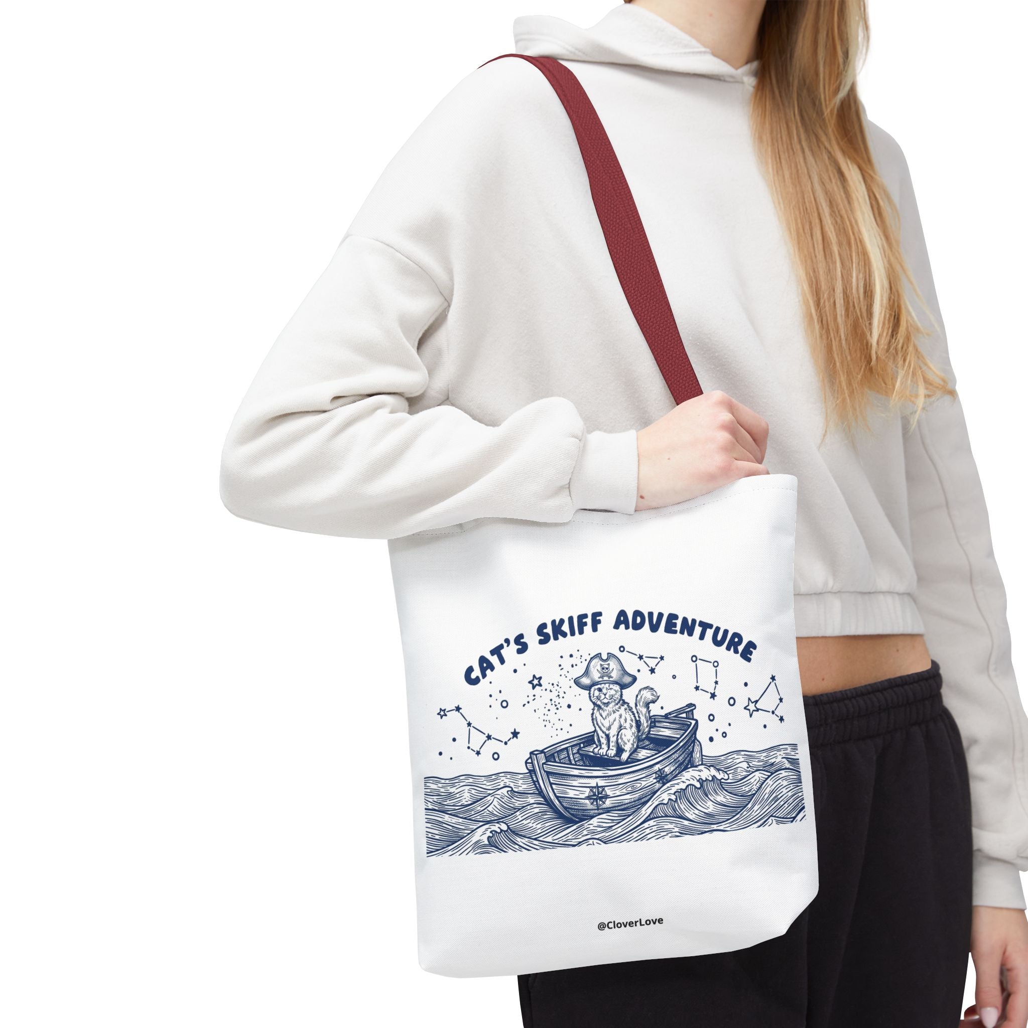 Cat's Skiff Adventure Tote Bag | Vintage Nautical Ocean Canvas Bag