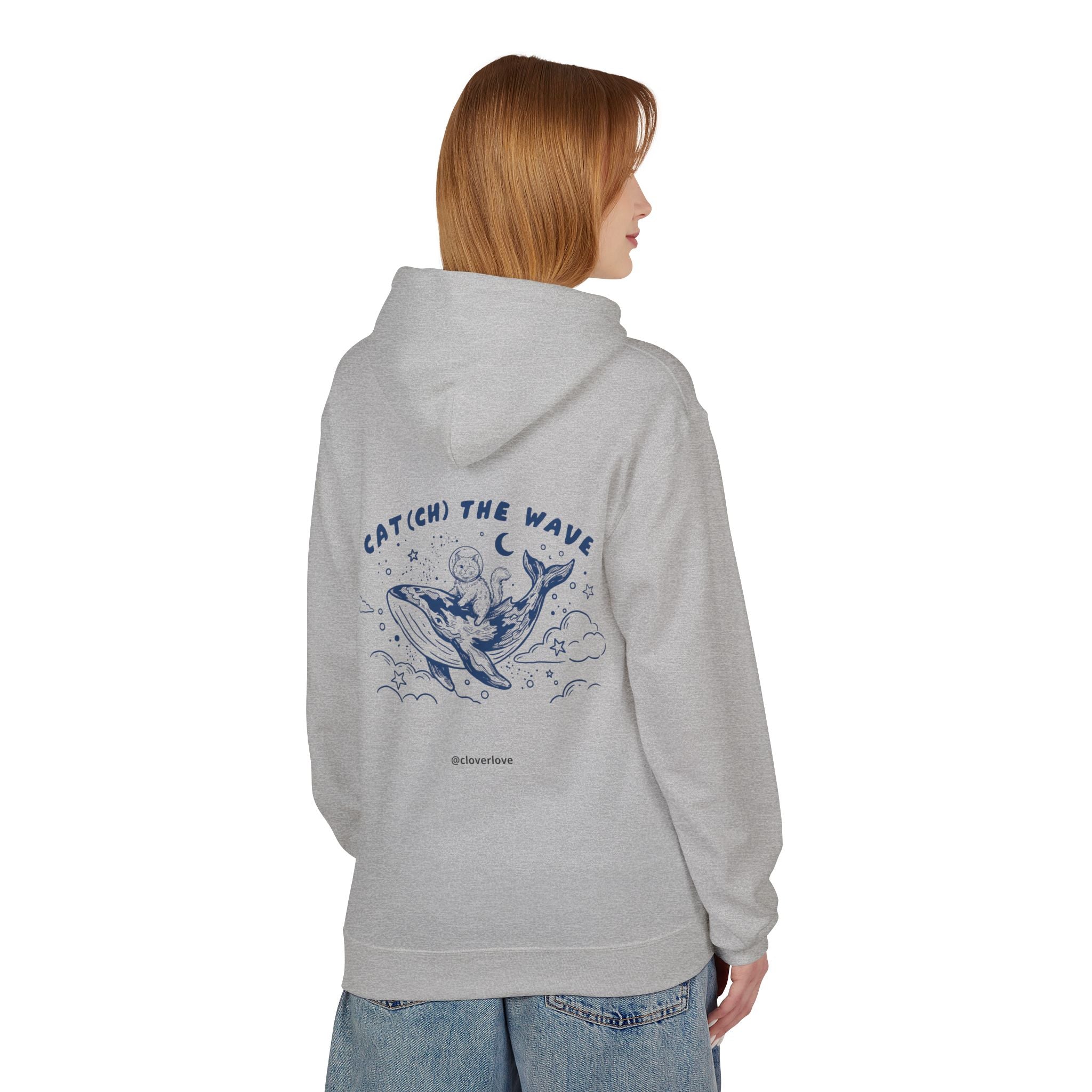 Katzen-Wal-Abenteuer-Kapuzenpulli | Vintage-Ozean-Grafik-Sweatshirt