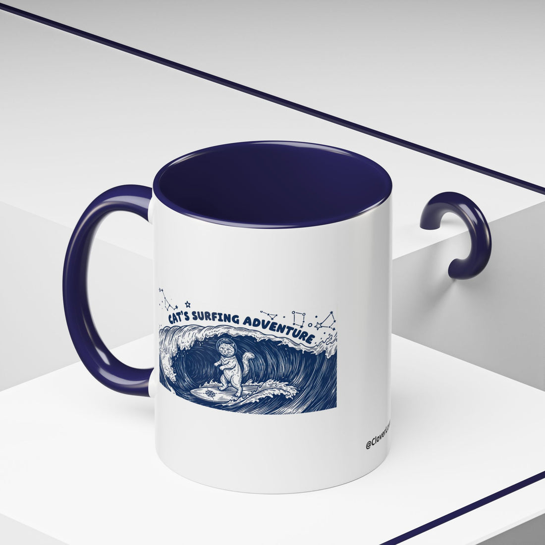 Cat's Surfing Adventure Ocean Wave Mug - Cute Cat Lover Coffee Cup