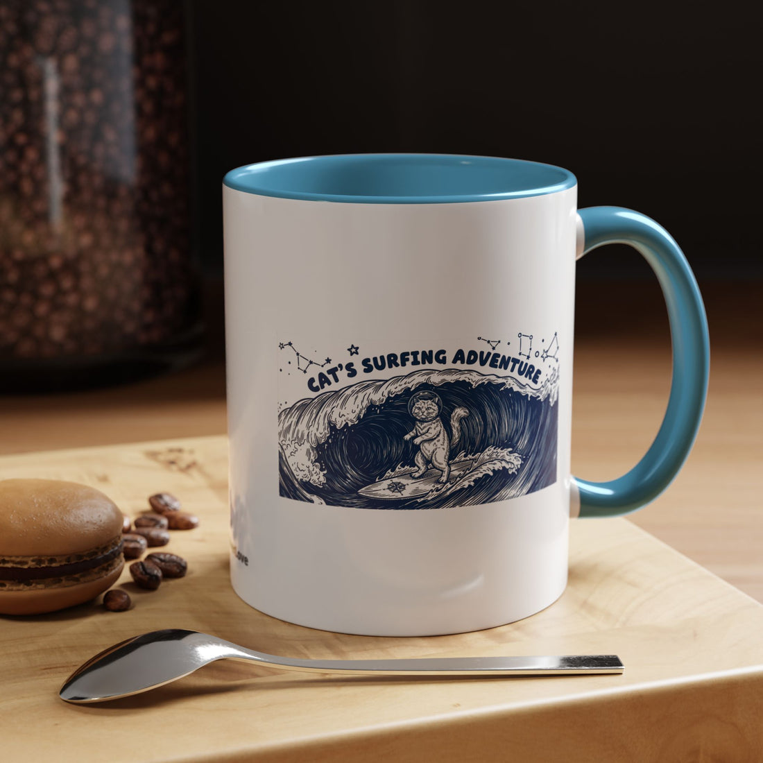 Cat's Surfing Adventure Ocean Wave Mug - Cute Cat Lover Coffee Cup