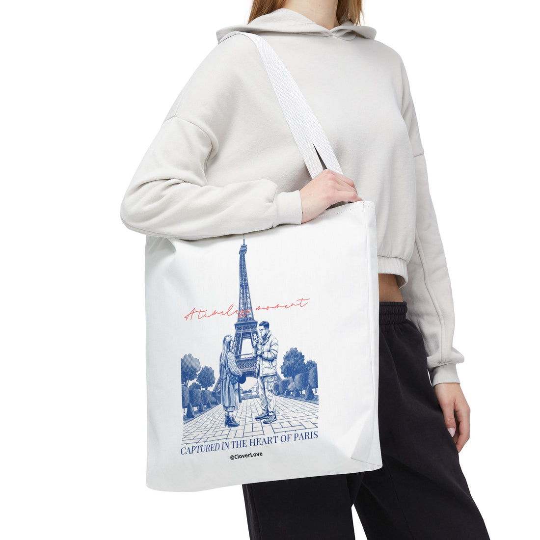Paris Travel Tote Bag | Vintage Eiffel Tower Couple Canvas Bag