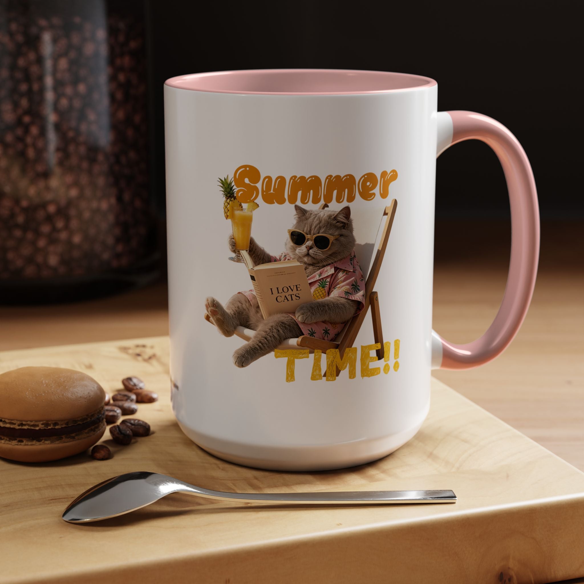 Lustige Katzen-Sommer-Tasse – Süße Strand-Kaffeetasse für Katzenliebhaber