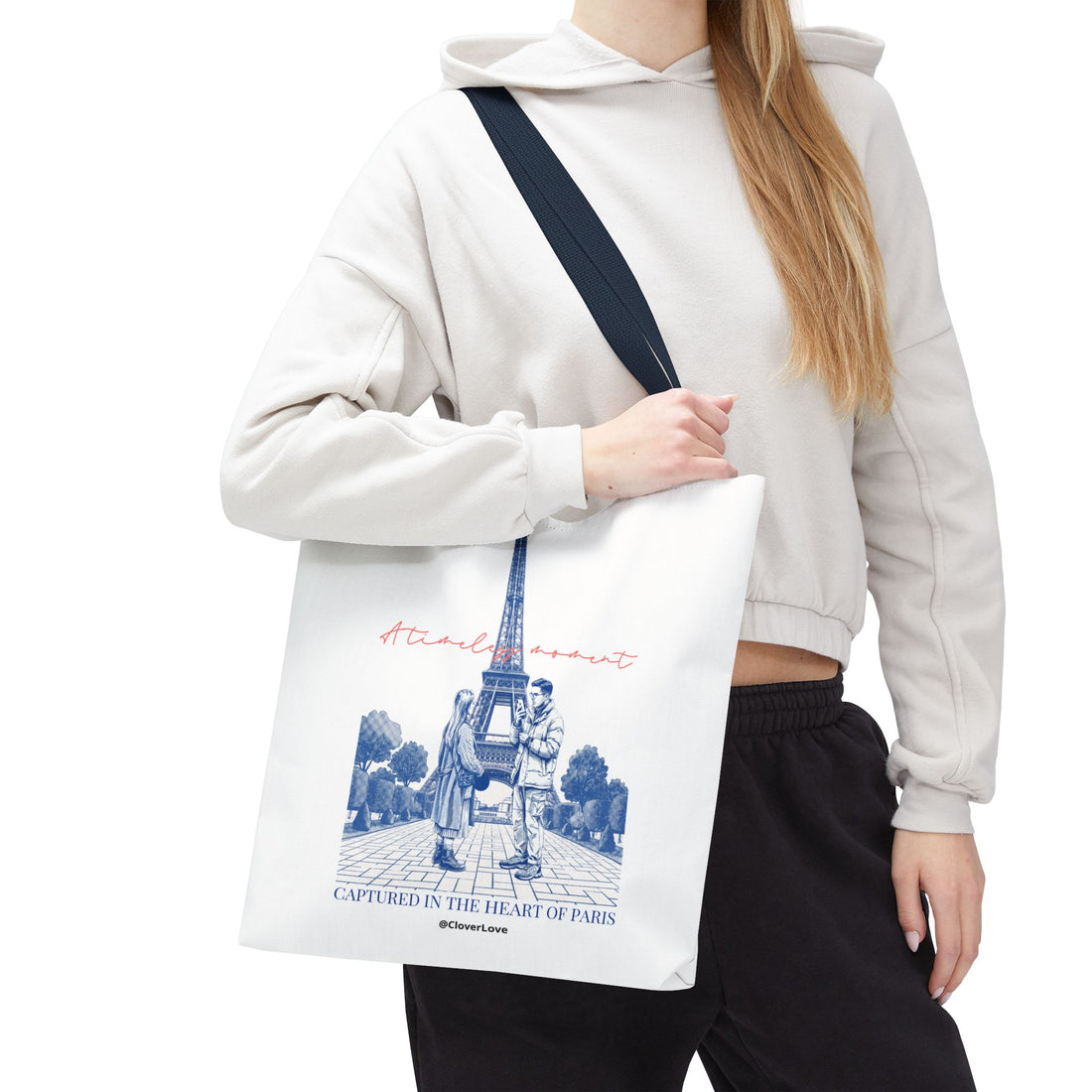 Paris Travel Tote Bag | Vintage Eiffel Tower Couple Canvas Bag