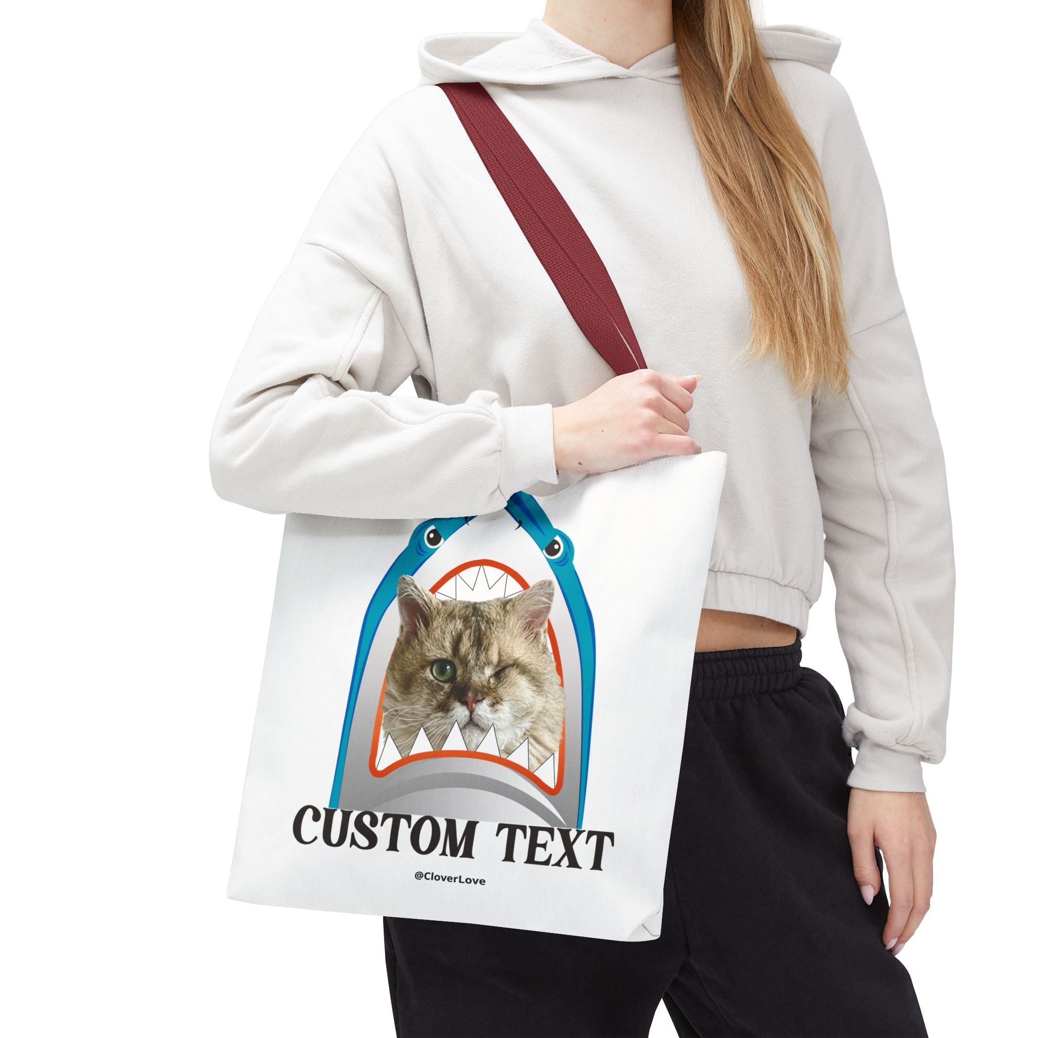 Funny Cat Tote Bag | Custom Pet Photo Shark Summer Bag