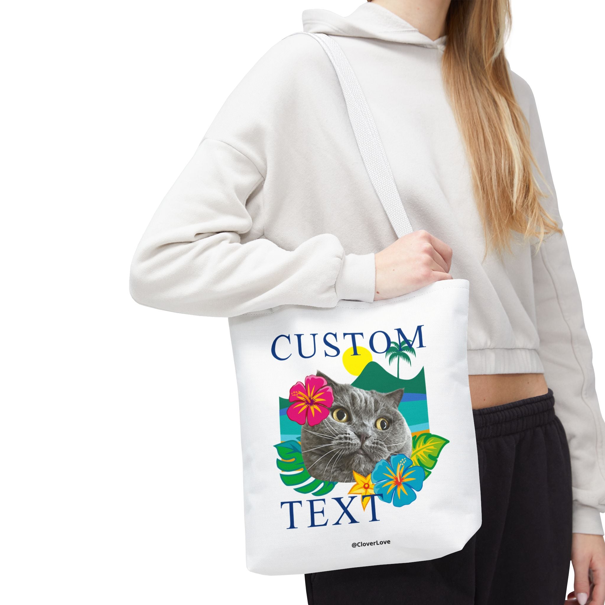 Tropical Cat Tote Bag | Personalized Pet Photo Canvas Bag