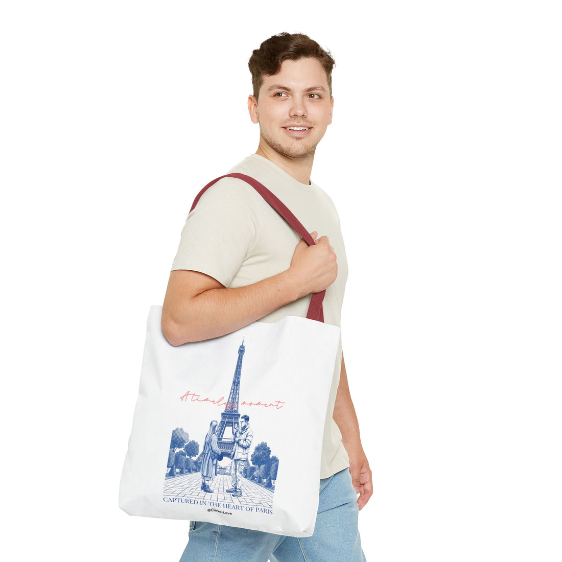 Paris Travel Tote Bag | Vintage Eiffel Tower Couple Canvas Bag