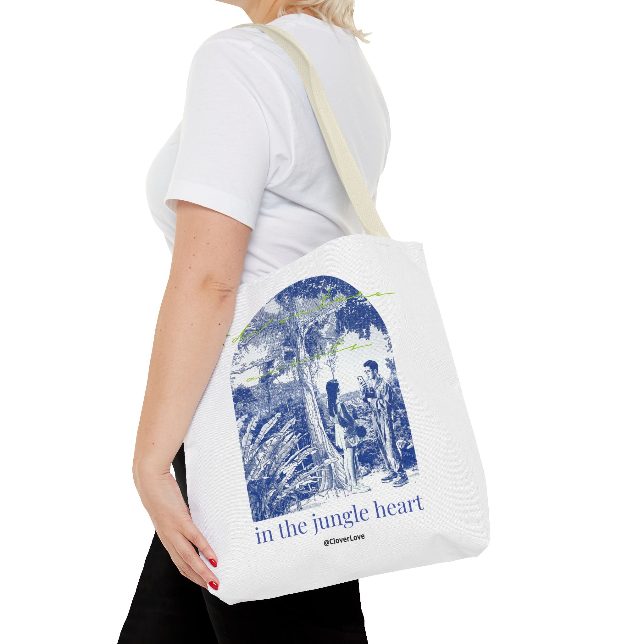 In The Jungle Heart Travel Tote Bag | Vintage Jungle Adventure Canvas Tote Bag