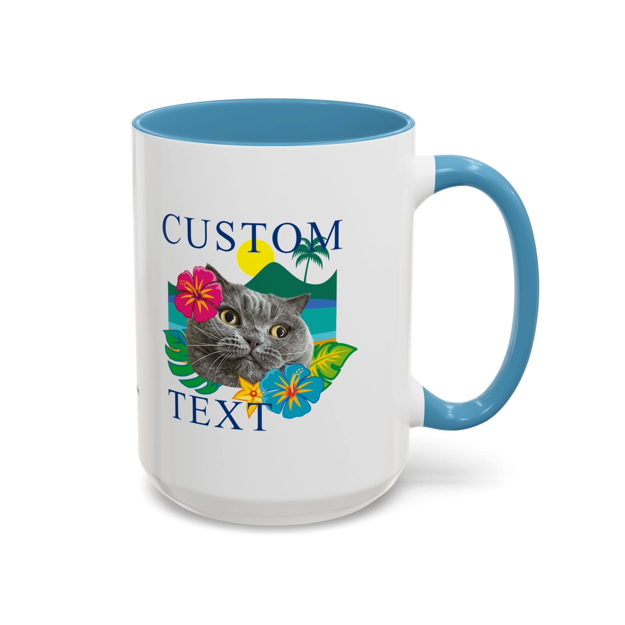Tropical Summer Cat Mug | Personalized Pet Photo Coffee Cup With Custom Text