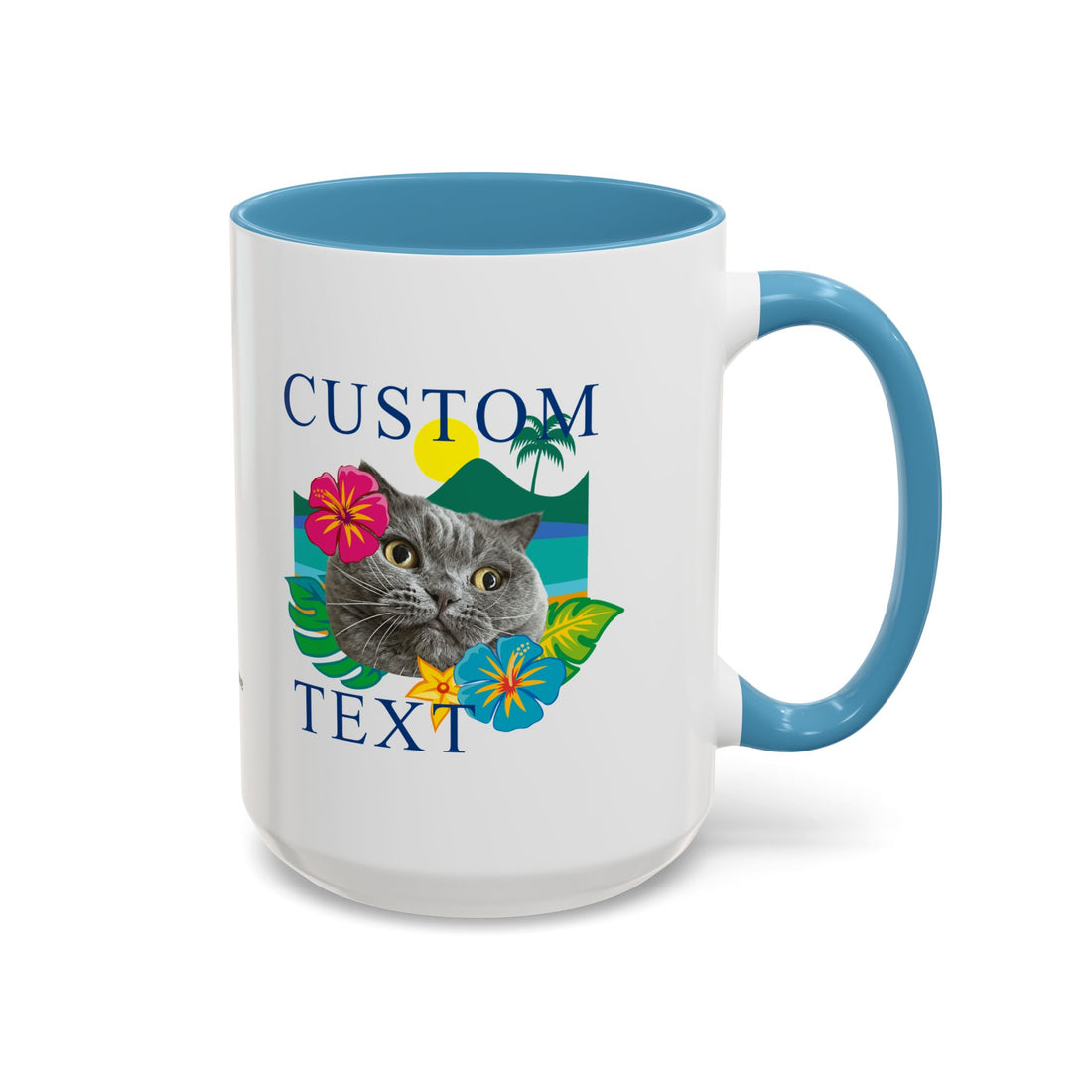 Tropical Summer Cat Mug | Personalized Pet Photo Coffee Cup With Custom Text