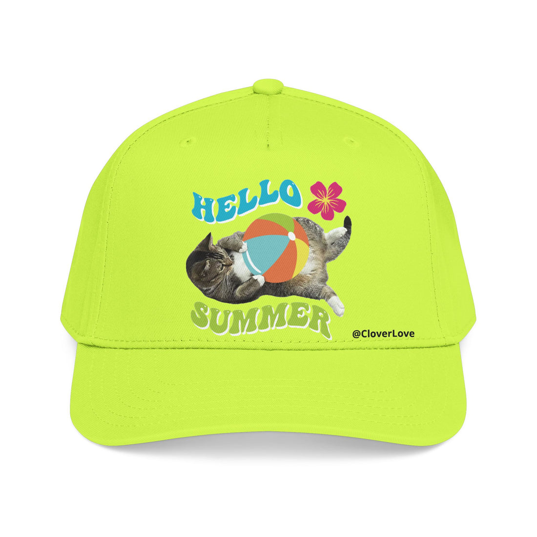 Hello Summer Cat Hat | Cute Cat Baseball Cap With Beach Ball Design