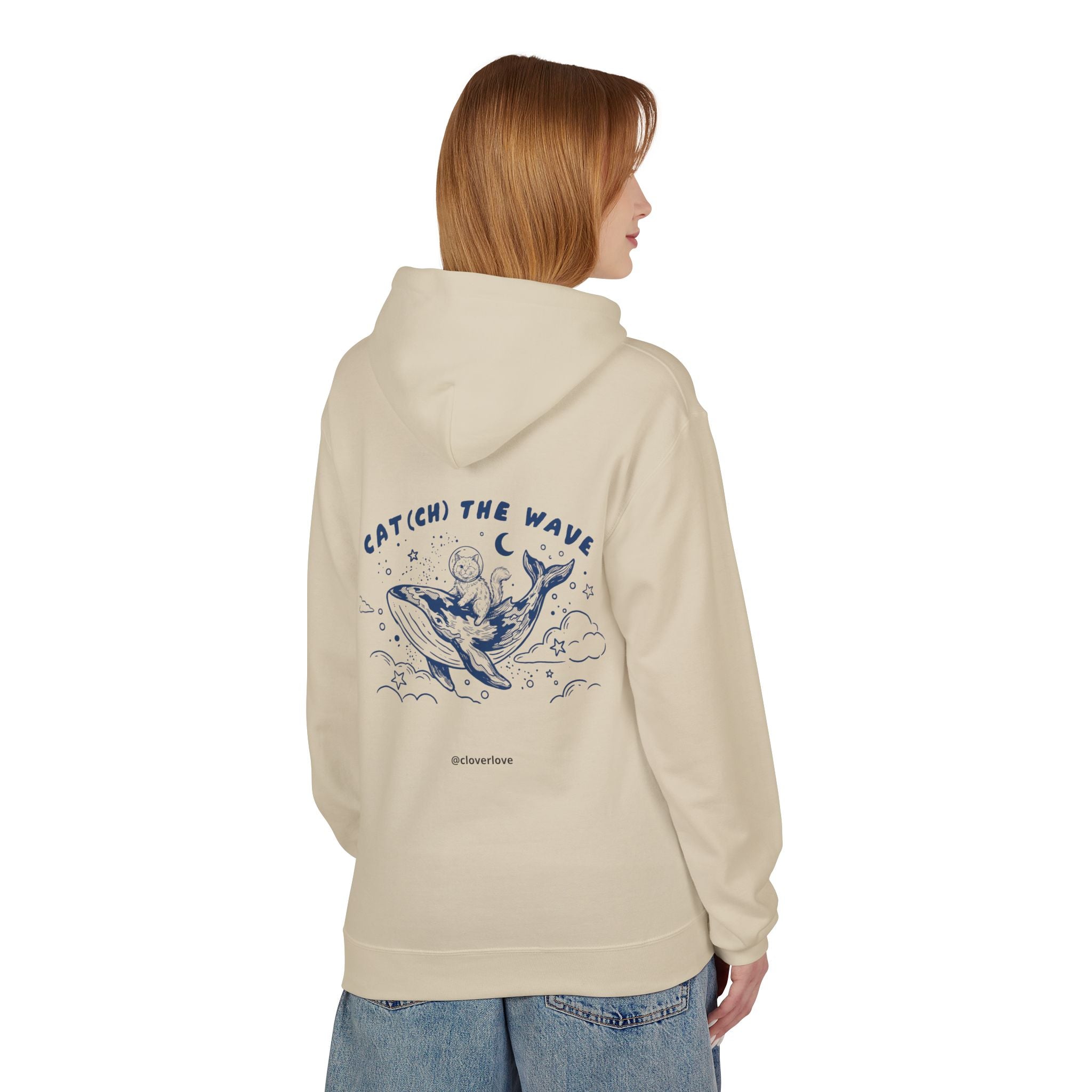 Katzen-Wal-Abenteuer-Kapuzenpulli | Vintage-Ozean-Grafik-Sweatshirt