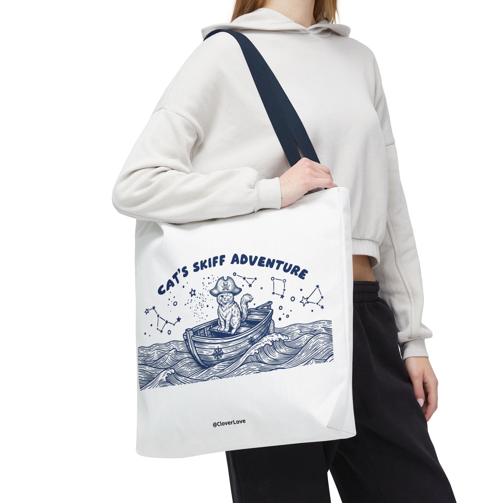 Cat's Skiff Adventure Tote Bag | Vintage Nautical Ocean Canvas Bag
