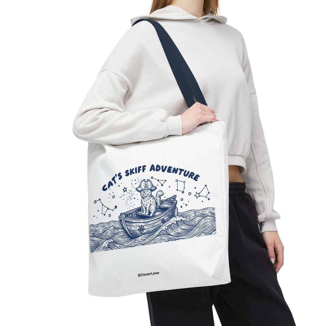 Cat's Skiff Adventure Tote Bag | Vintage Nautical Ocean Canvas Bag