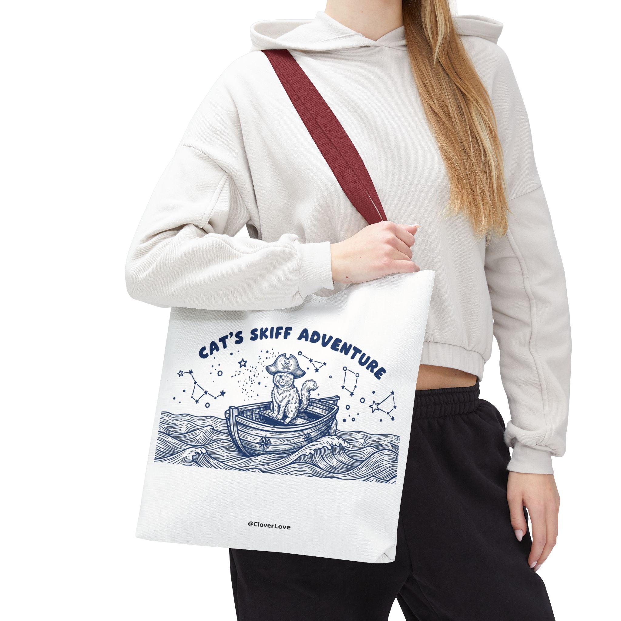 Cat's Skiff Adventure Tote Bag | Vintage Nautical Ocean Canvas Bag