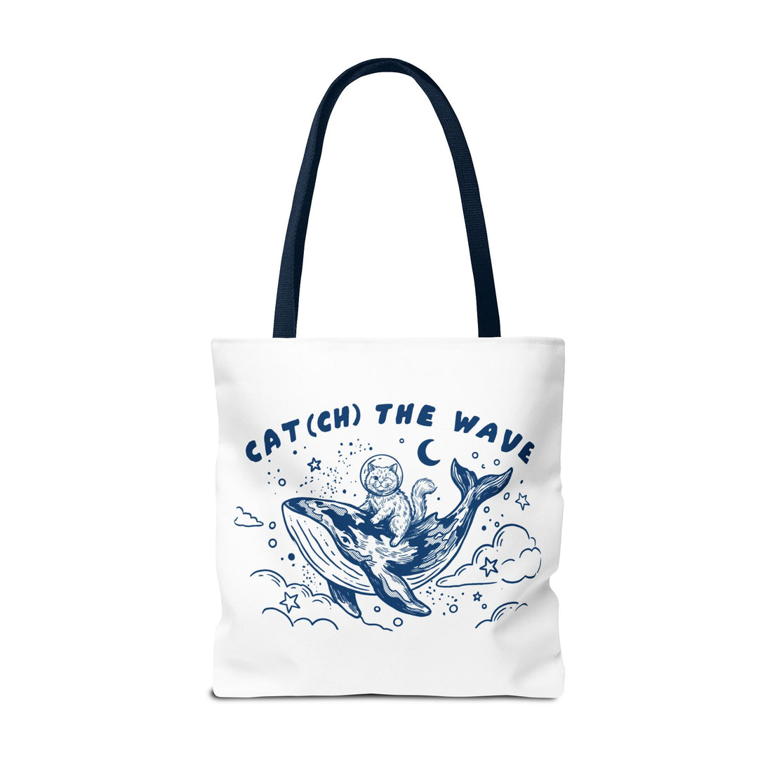Cat Whale Adventure Tote Bag | Vintage Ocean Graphic Canvas Bag