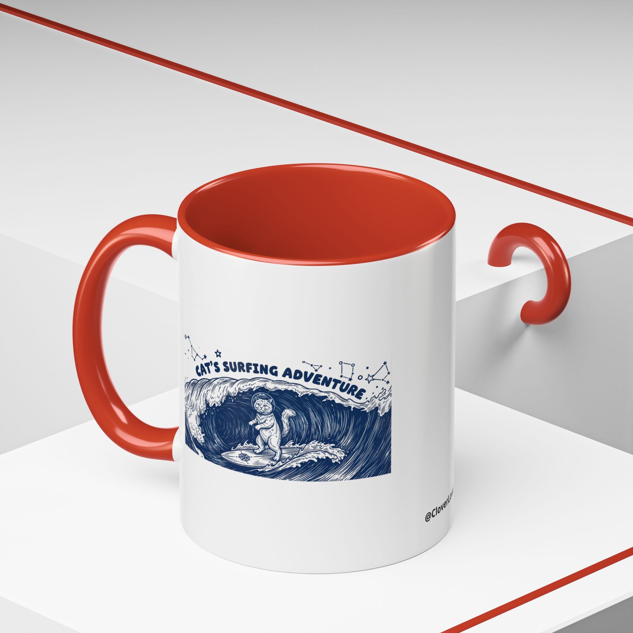 Cat's Surfing Adventure Ocean Wave Mug - Cute Cat Lover Coffee Cup