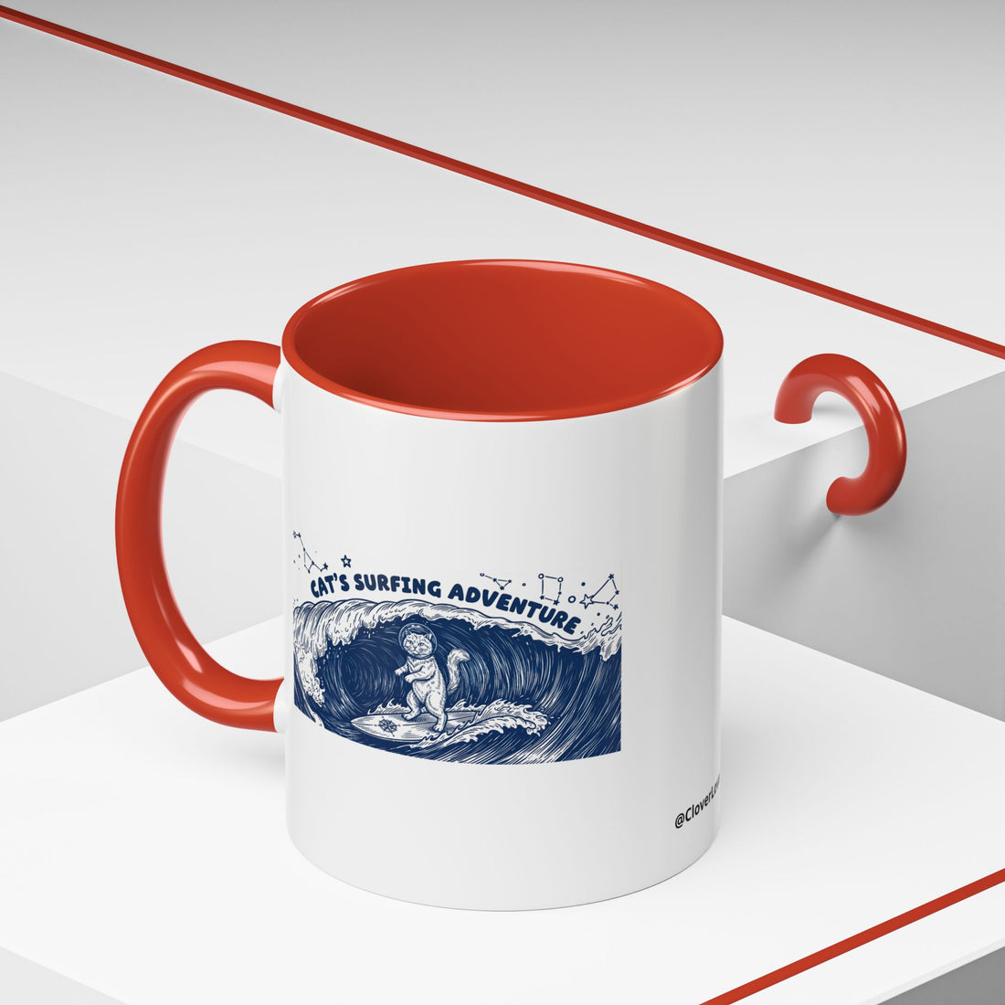 Cat's Surfing Adventure Ocean Wave Mug - Cute Cat Lover Coffee Cup