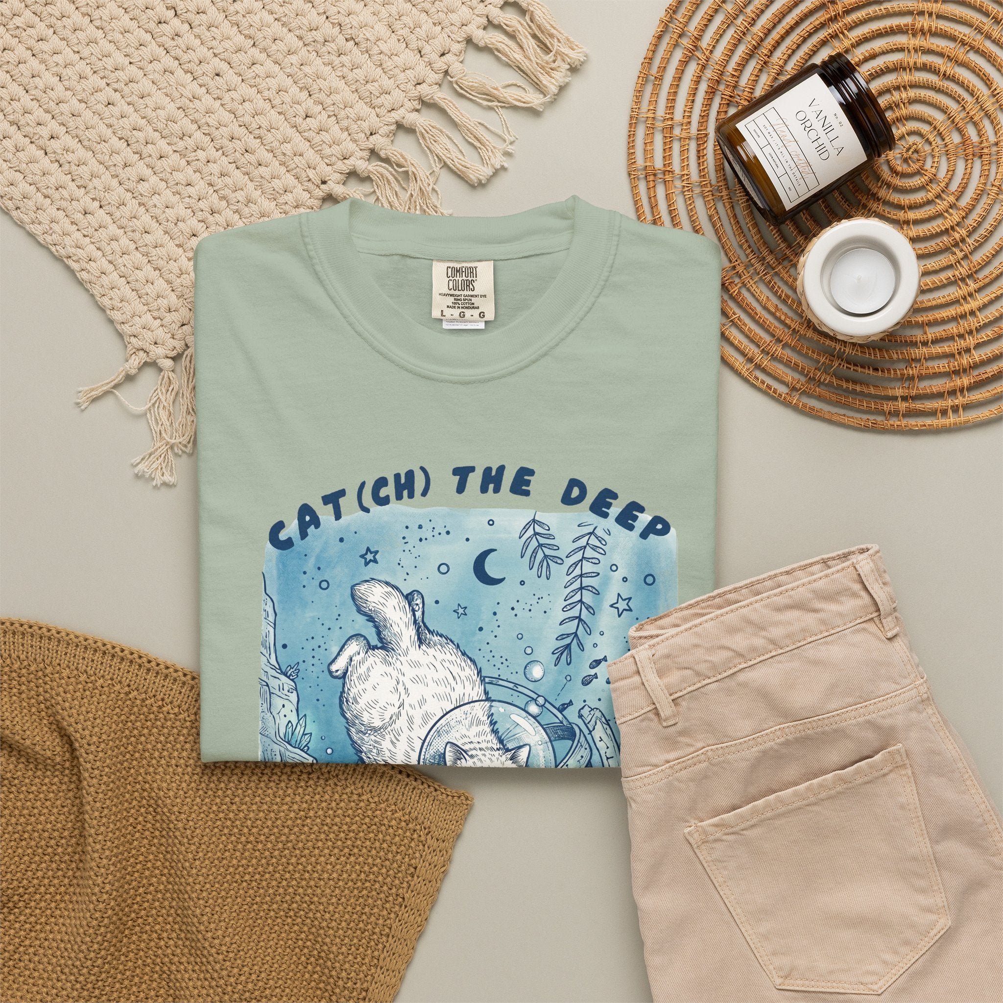 Cat Diver T-Shirt - Deep Sea Cat Explorer Graphic Tee, Ocean Fantasy Shirt for Cat Lovers