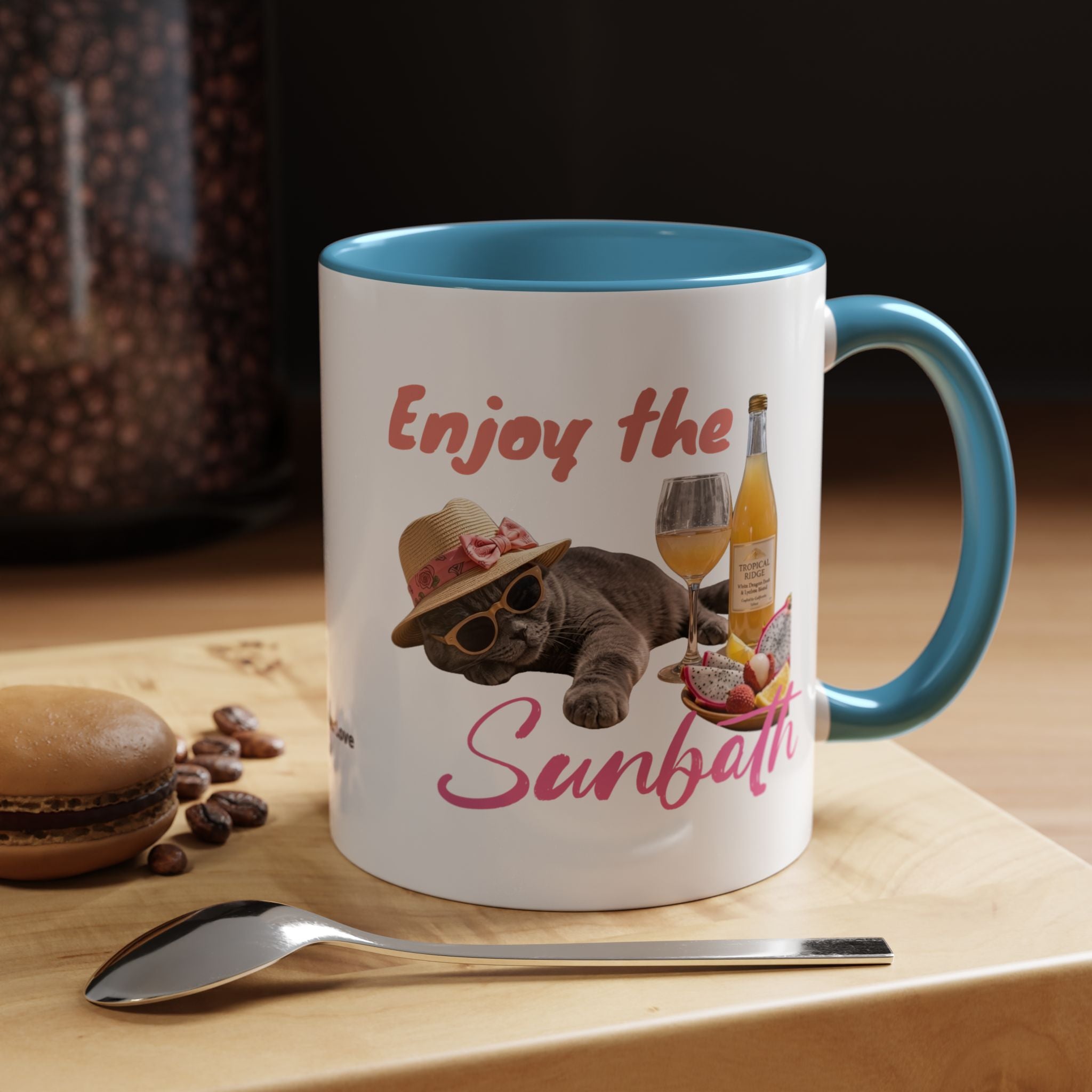 Summer Sunbathing Cat Mug | Personalized Cat Coffee Cup With Custom Text