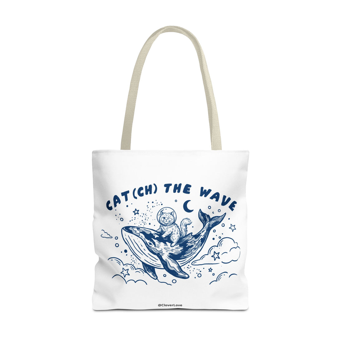 Cat Whale Adventure Tote Bag | Vintage Ocean Graphic Canvas Bag