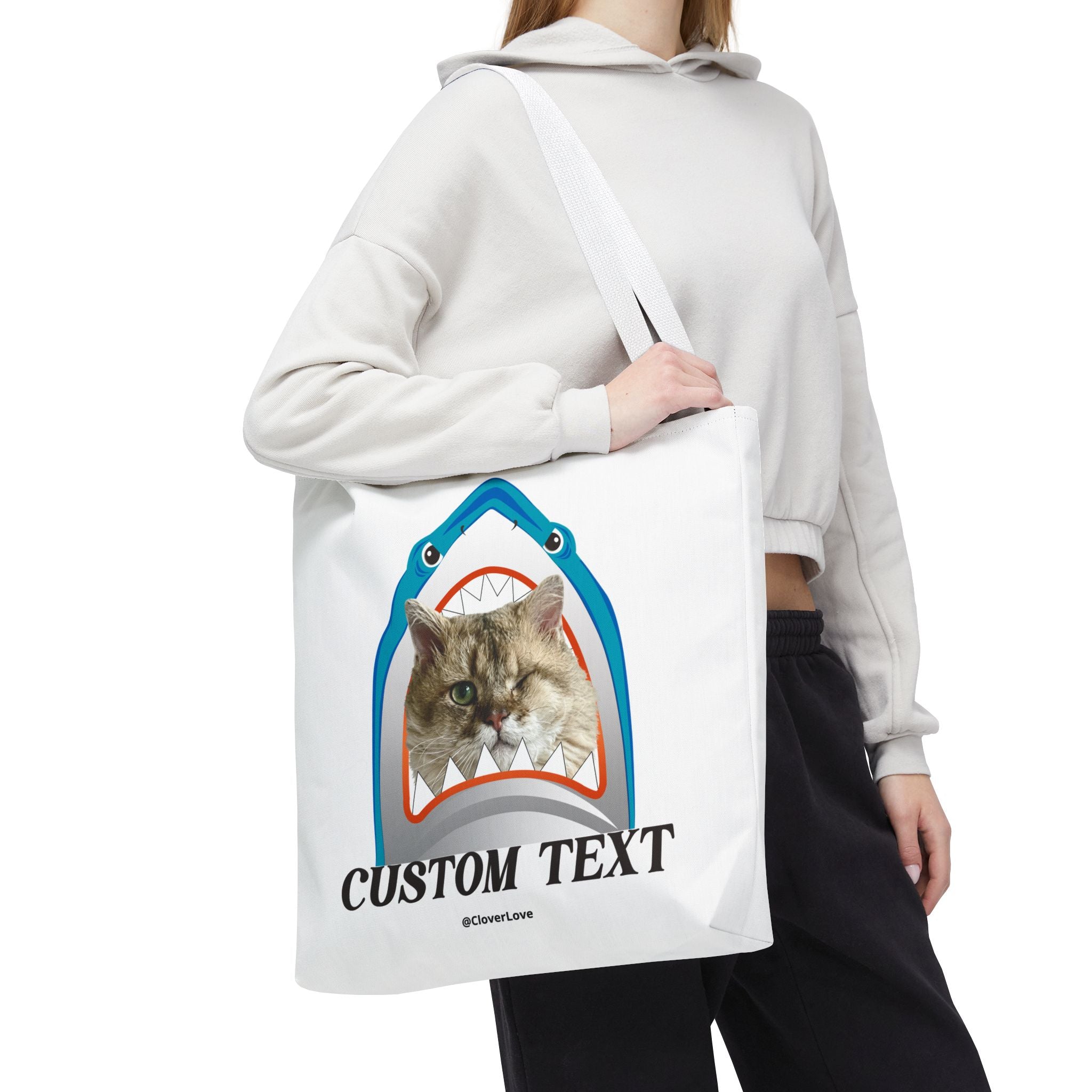 Funny Cat Tote Bag | Custom Pet Photo Shark Summer Bag