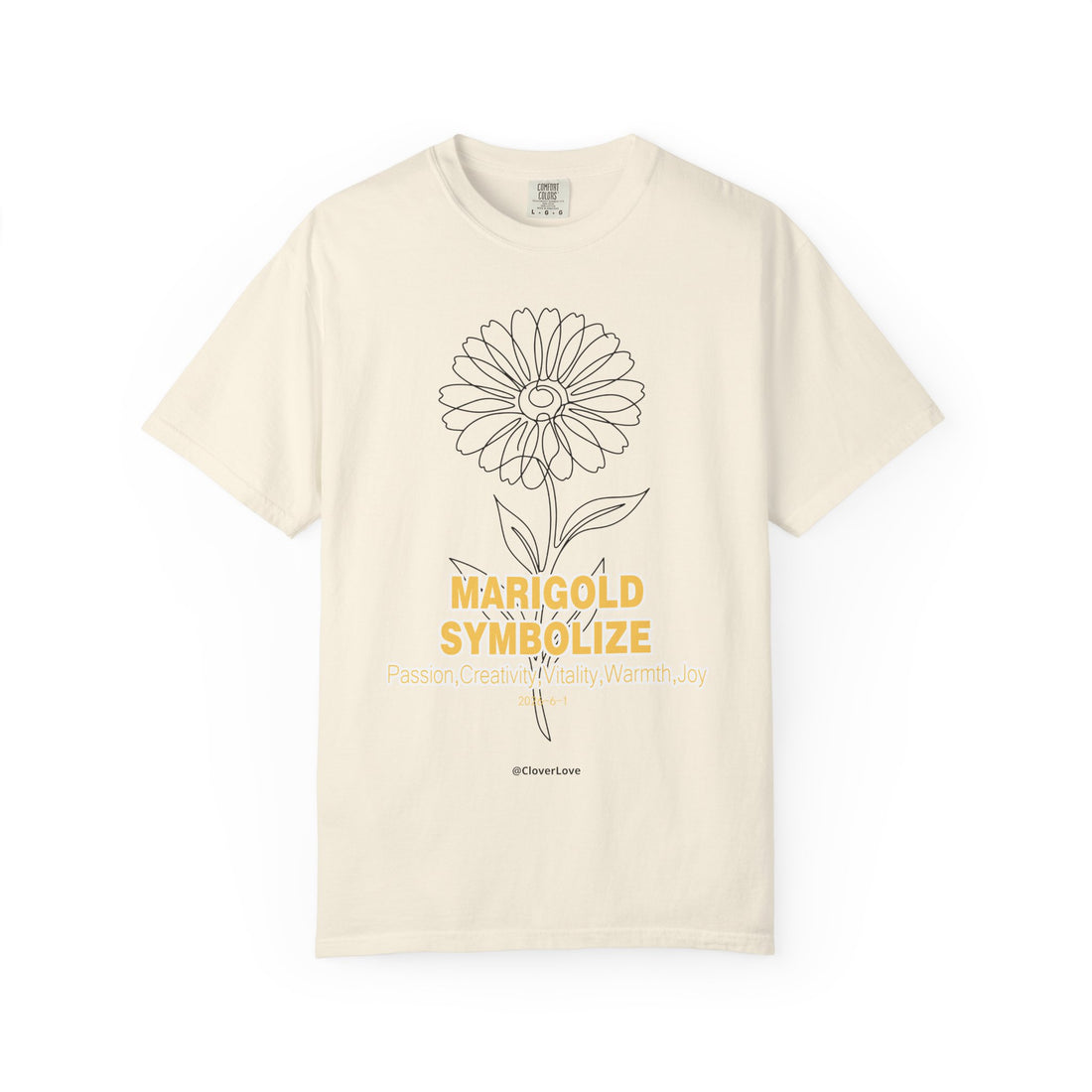 Marigold Flower T-Shirt - Botanical Graphic Shirt for Flower Lovers