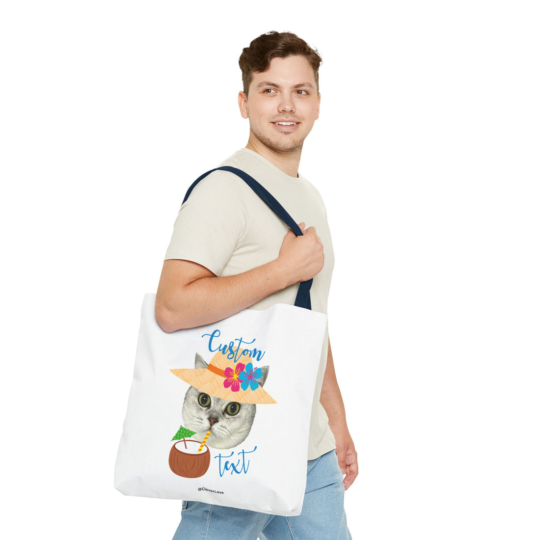 Summer Cat Tote Bag | Personalized Pet Photo Canvas Bag
