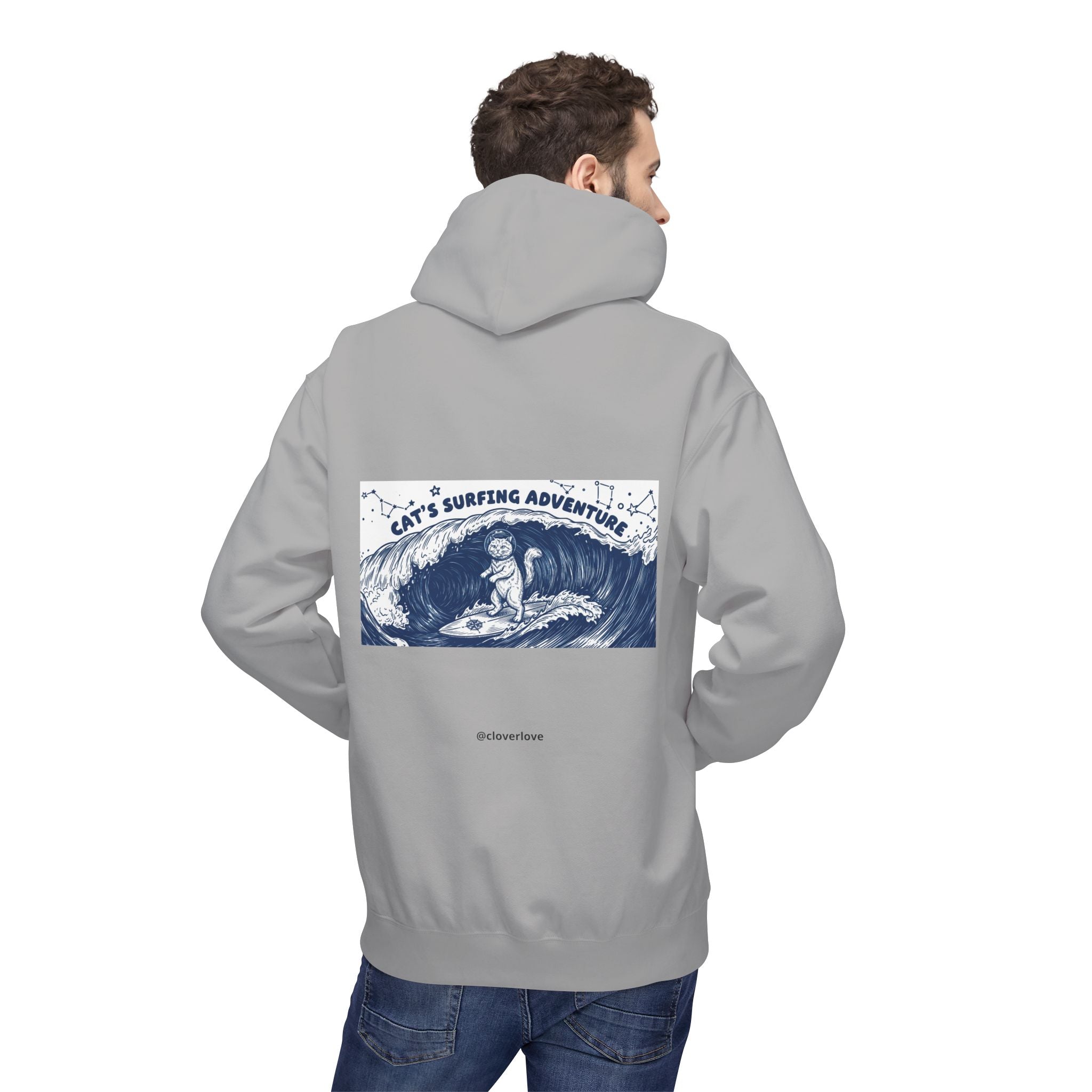 Katzen-Surf-Abenteuer Hoodie | Vintage Meeres-Grafik Sweatshirt