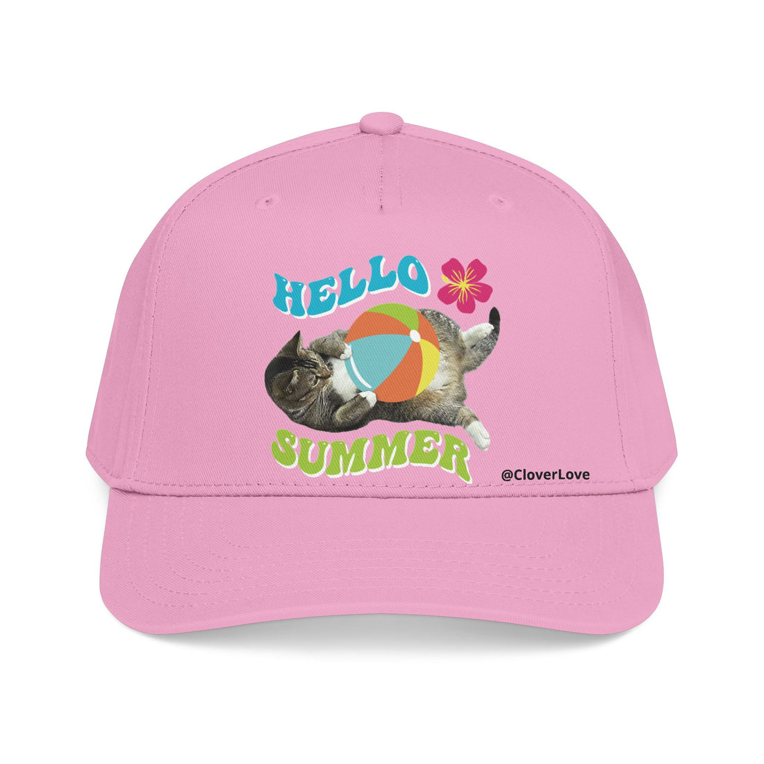 Hello Summer Cat Hat | Cute Cat Baseball Cap With Beach Ball Design