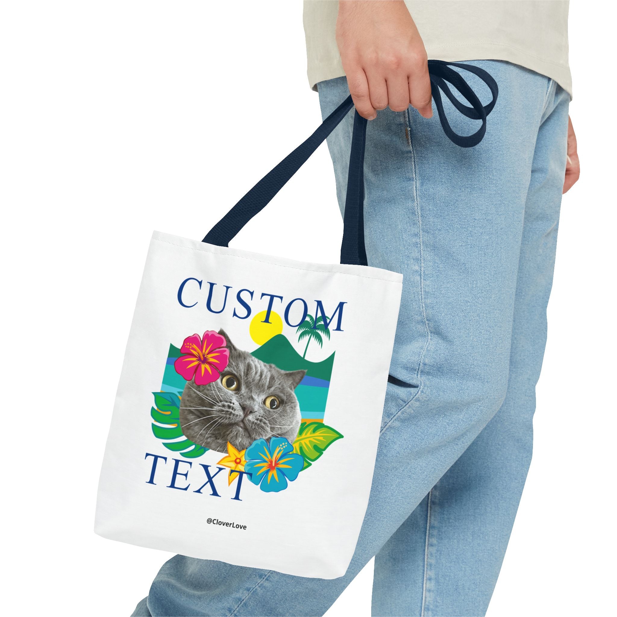 Tropical Cat Tote Bag | Personalized Pet Photo Canvas Bag