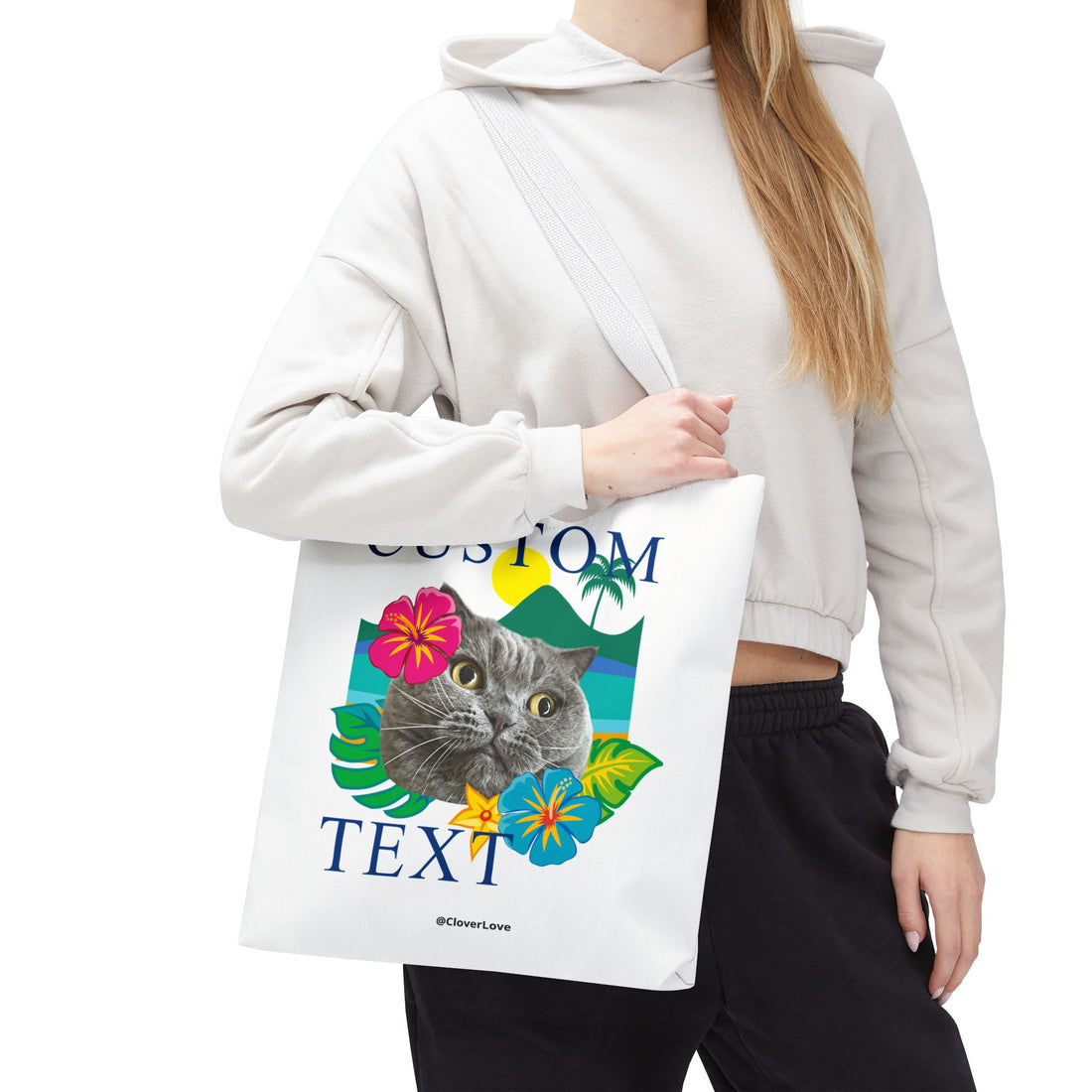 Tropical Cat Tote Bag | Personalized Pet Photo Canvas Bag