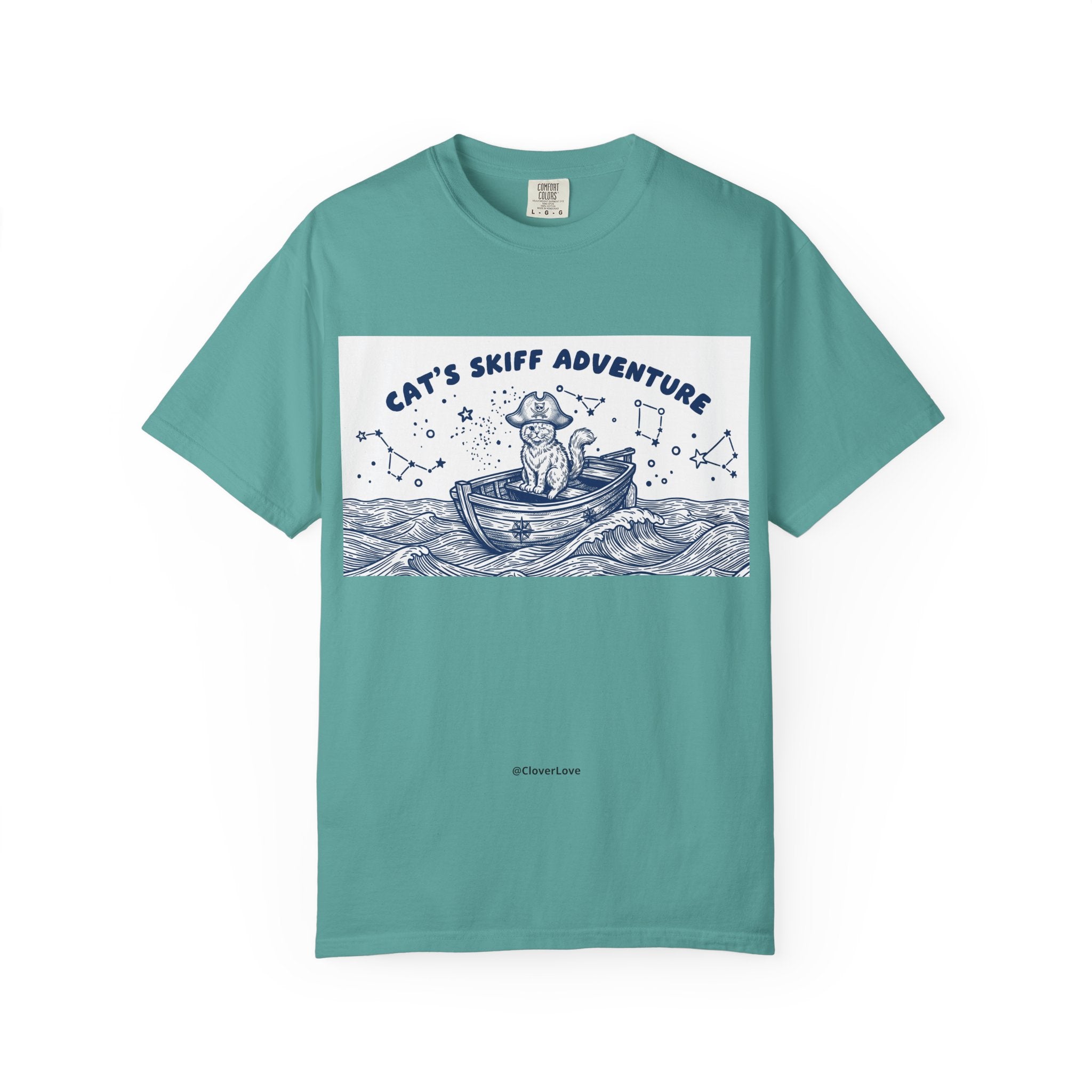 Cat’s Skiff Adventure T-Shirt - Vintage Ocean Boat Graphic Tee for Cat Lovers