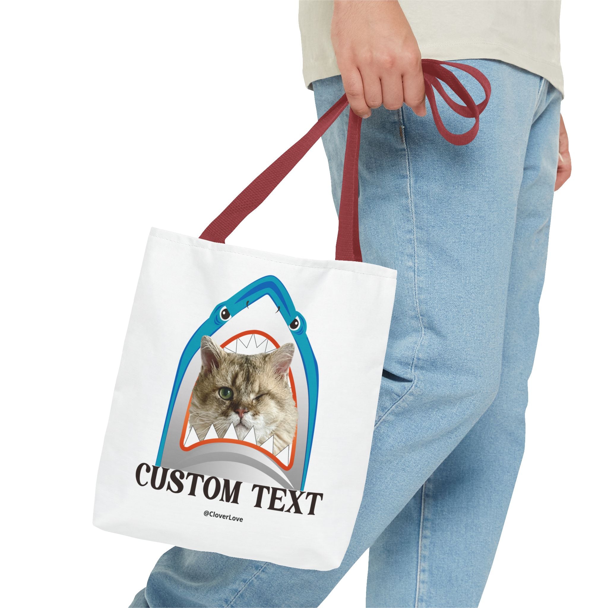 Funny Cat Tote Bag | Custom Pet Photo Shark Summer Bag