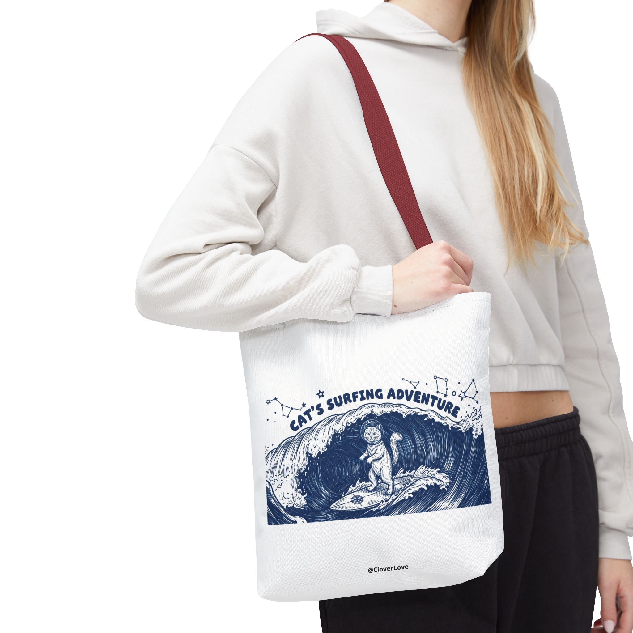 Cat's Surfing Adventure Tote Bag | Vintage Ocean Graphic Canvas Bag